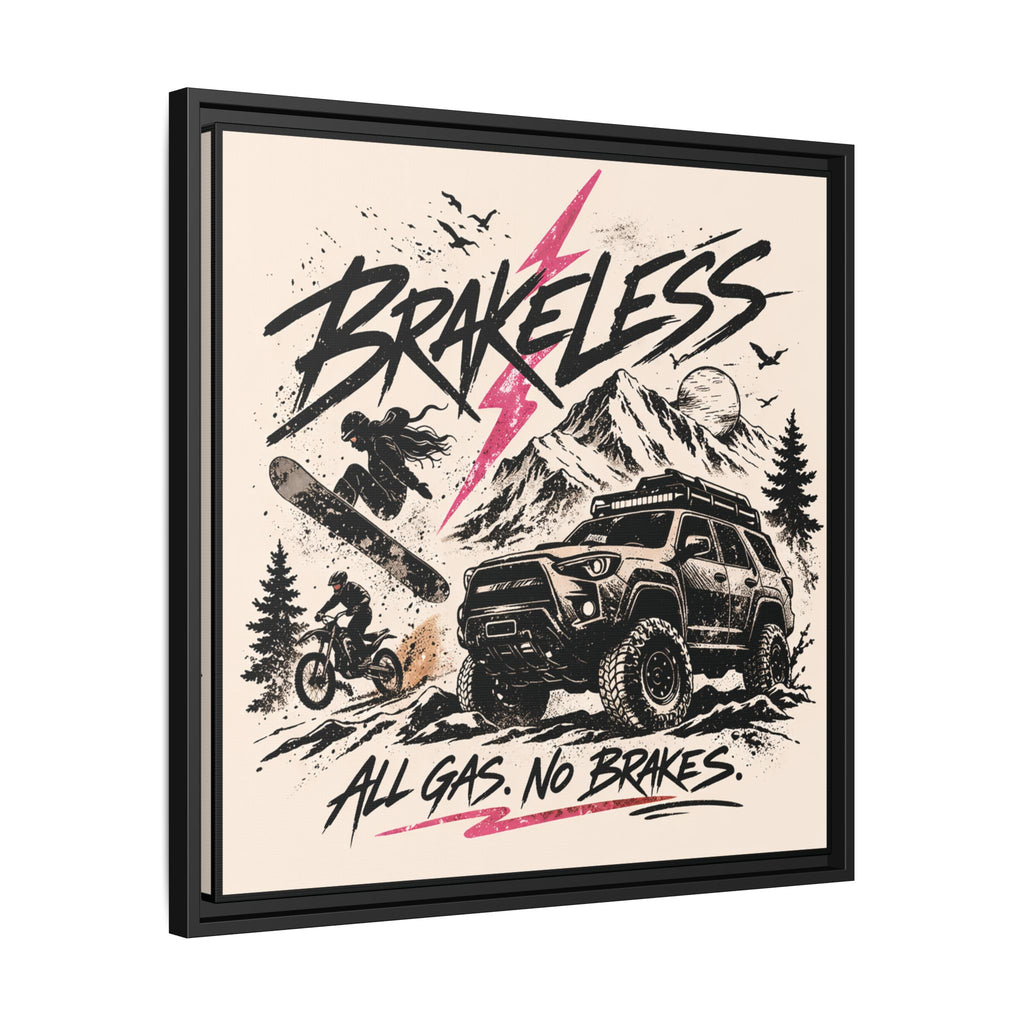 BRAKELESS ADRENALINE BABE Framed Matte Canvas – "Brakeless: All Gas, No Brakes" Off‑Road Adventure Print