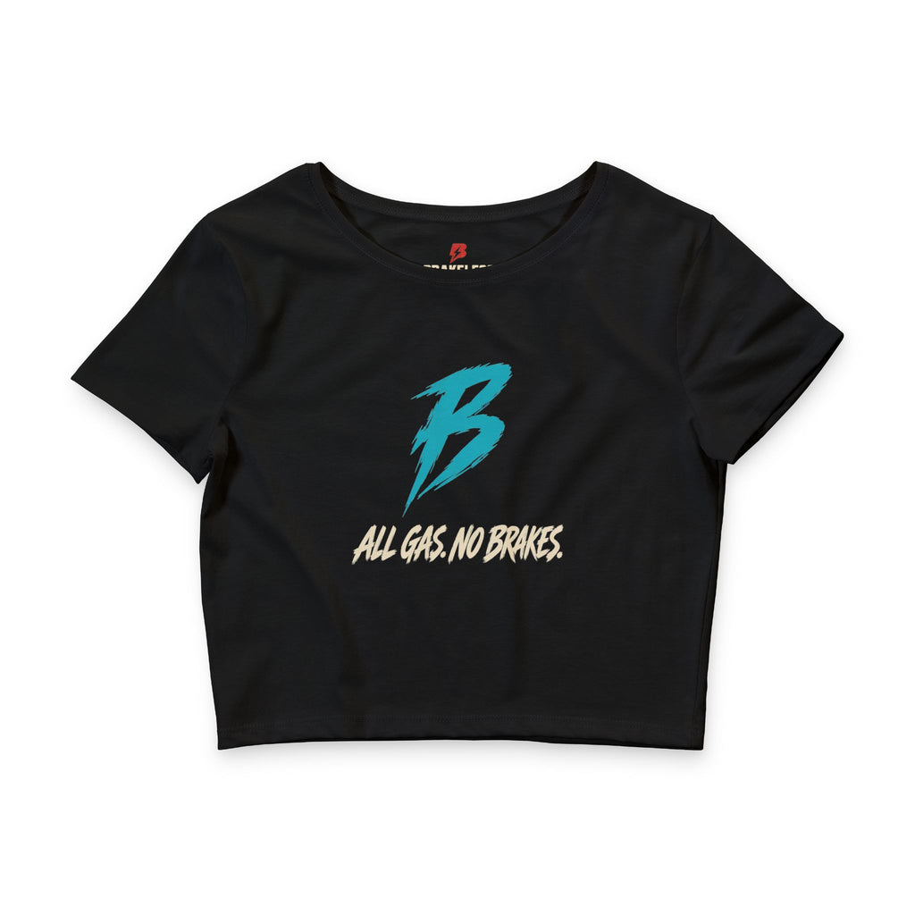Brakeless Pit Crew Crop Tee — “All Gas, No Brakes”