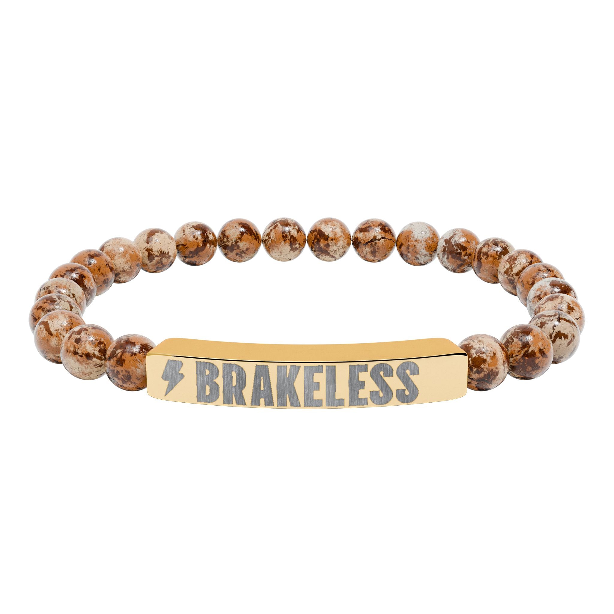 Engraved Natural Stone Stretch Bar Bracelet — 'BRAKELESS' Beaded Bracelet