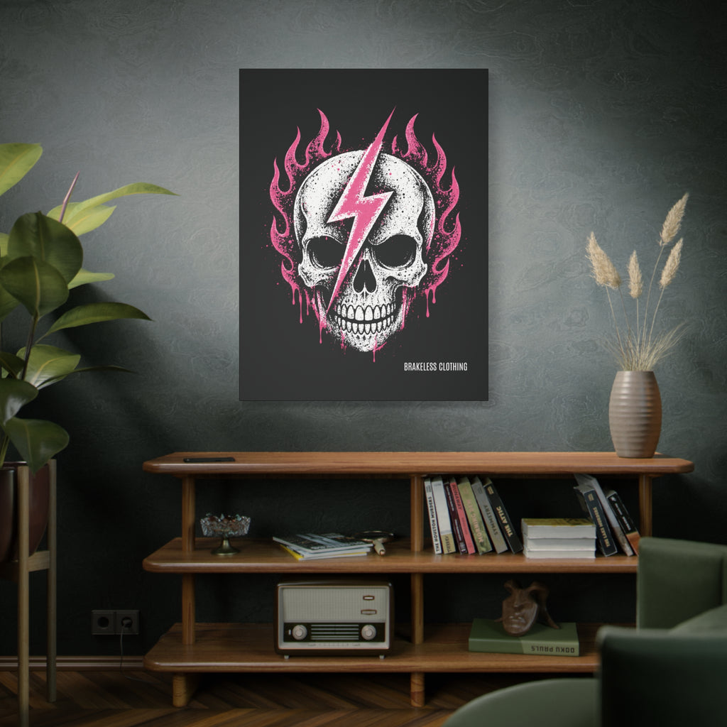 Pink Lightning Skull Canvas - BRAKELESS SEND IT ART