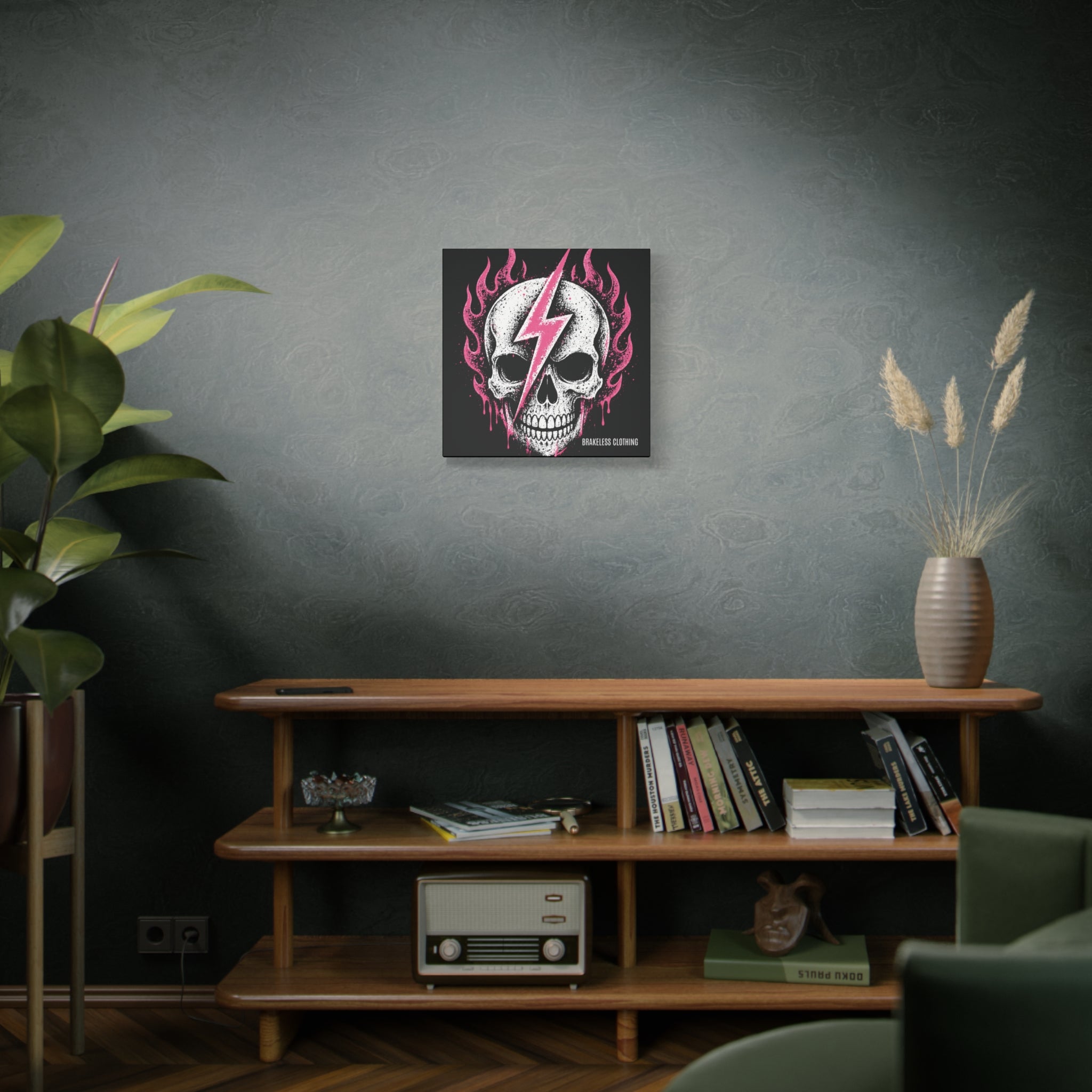 Pink Lightning Skull Canvas - BRAKELESS SEND IT ART