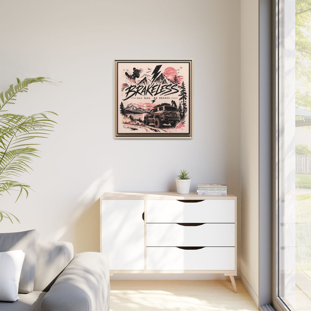 Framed Matte Canvas – "Brakeless: All Gas, No Brakes" Off‑Road Adventure Print
