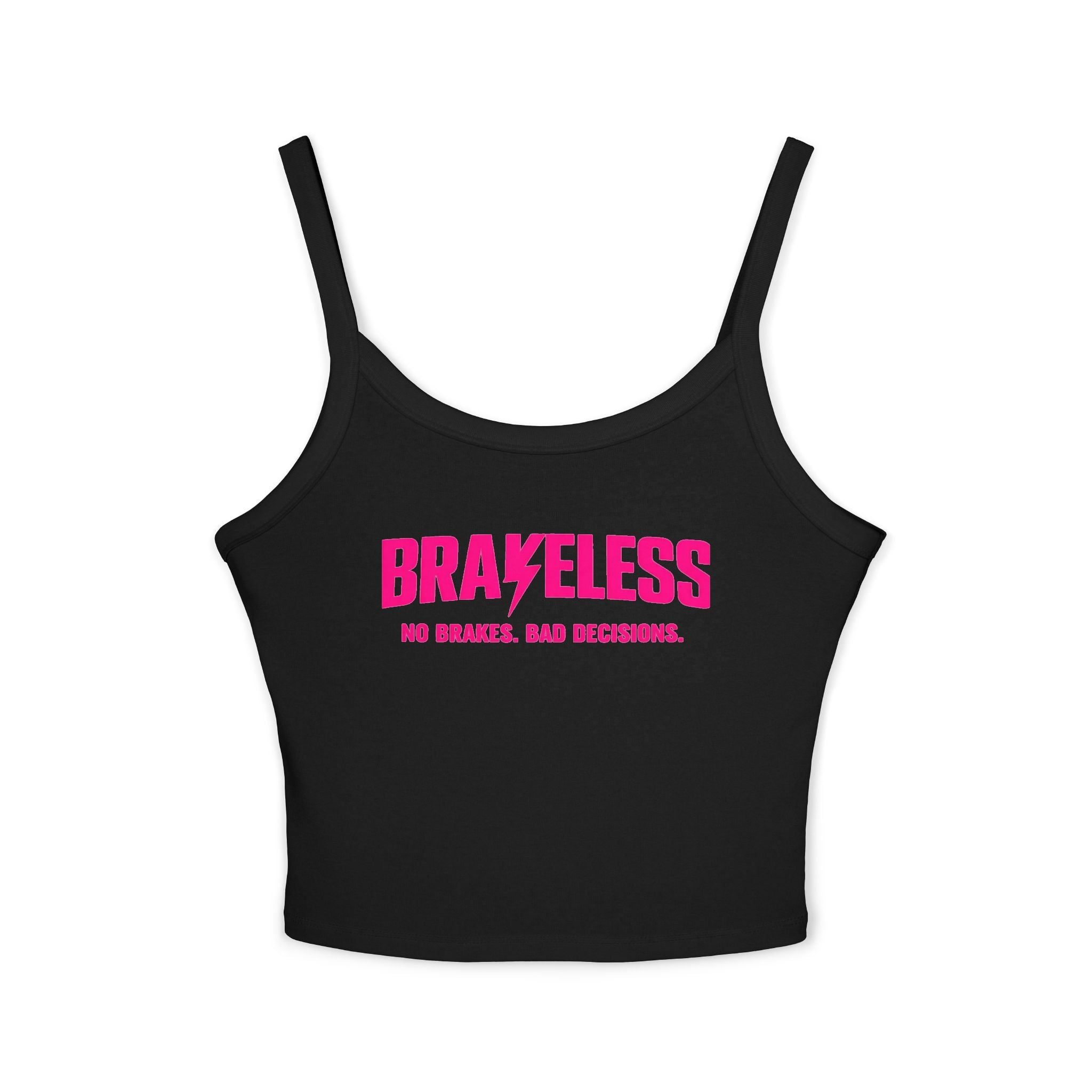 Brakeless Clothing Women's Spaghetti Strap Crop Tank — Bold Pink Logo Streetwear
