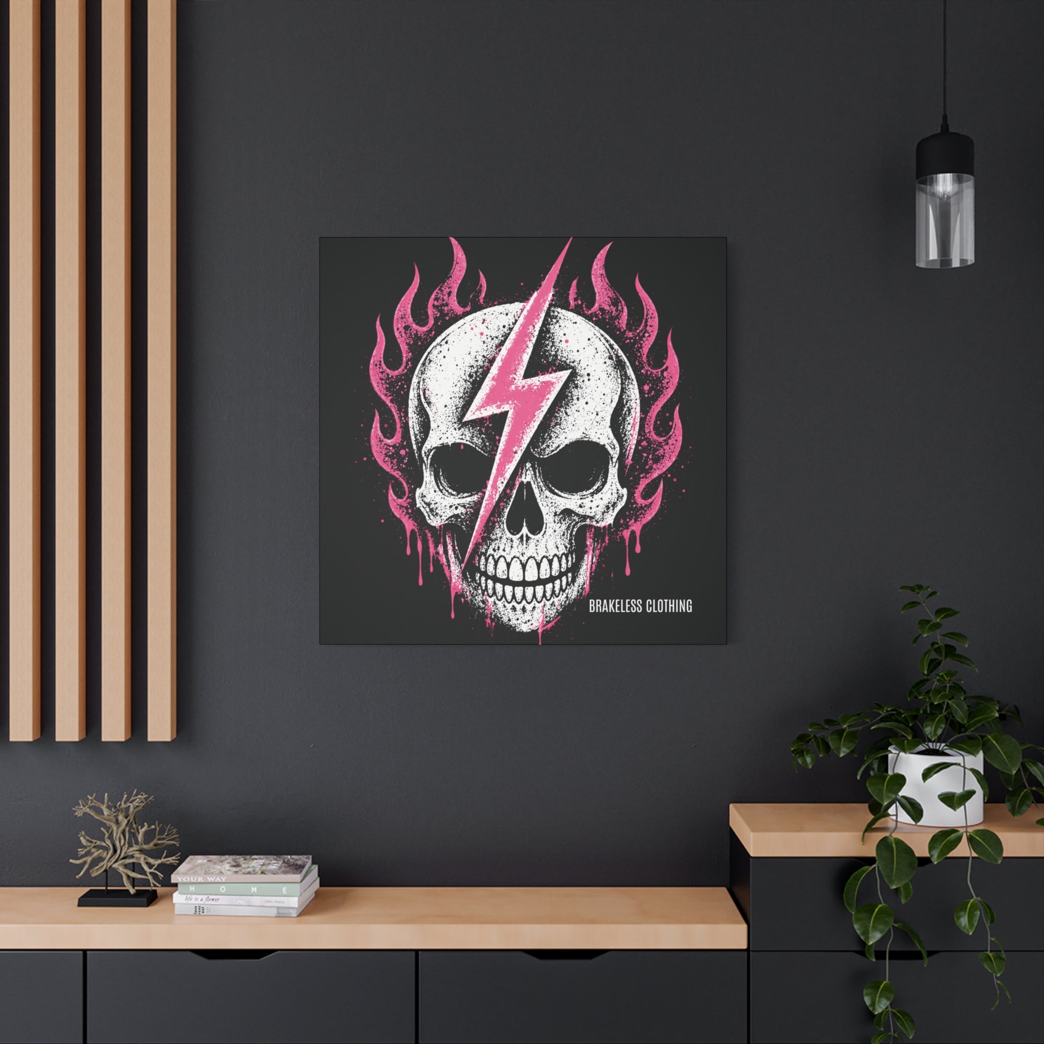 Pink Lightning Skull Canvas - BRAKELESS SEND IT ART