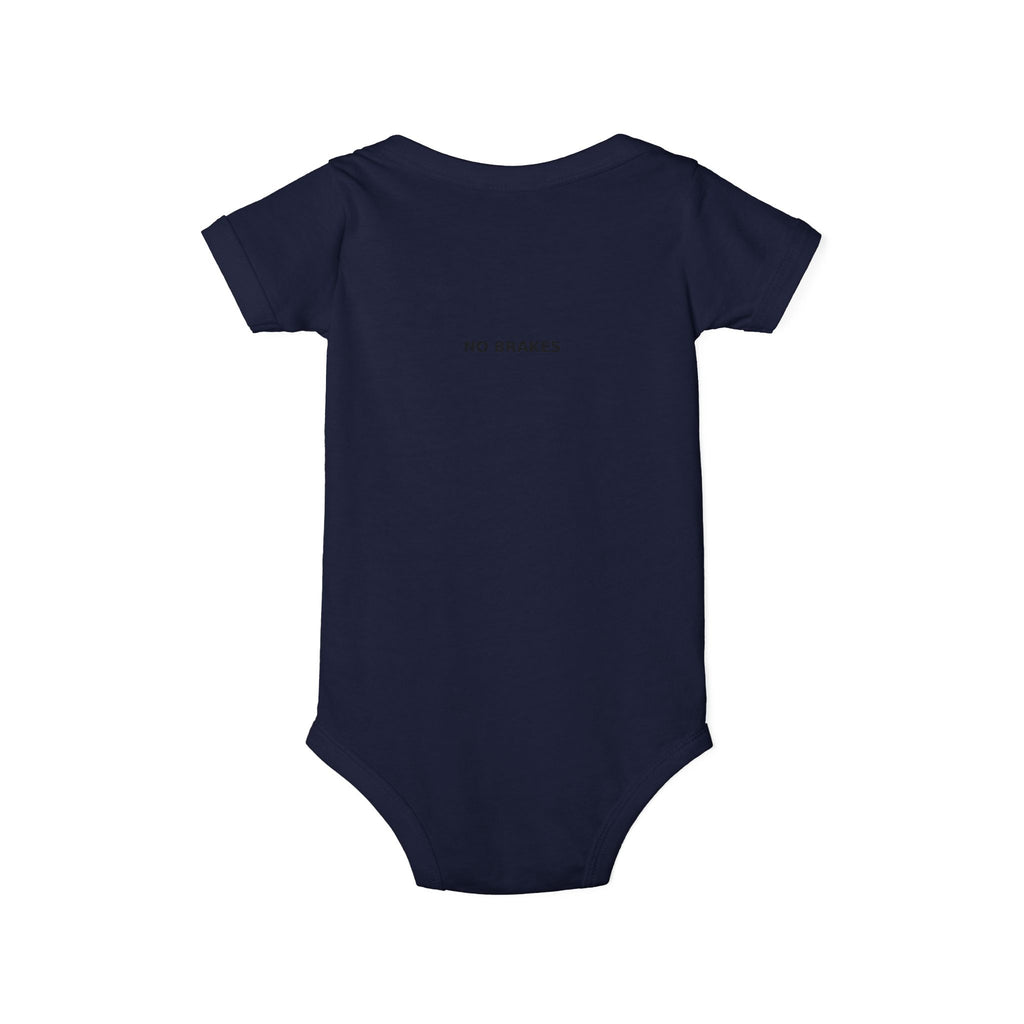 Infant One-Piece Bodysuit — ‘No Brakes’ Retro Motorcycle Chest Graphic