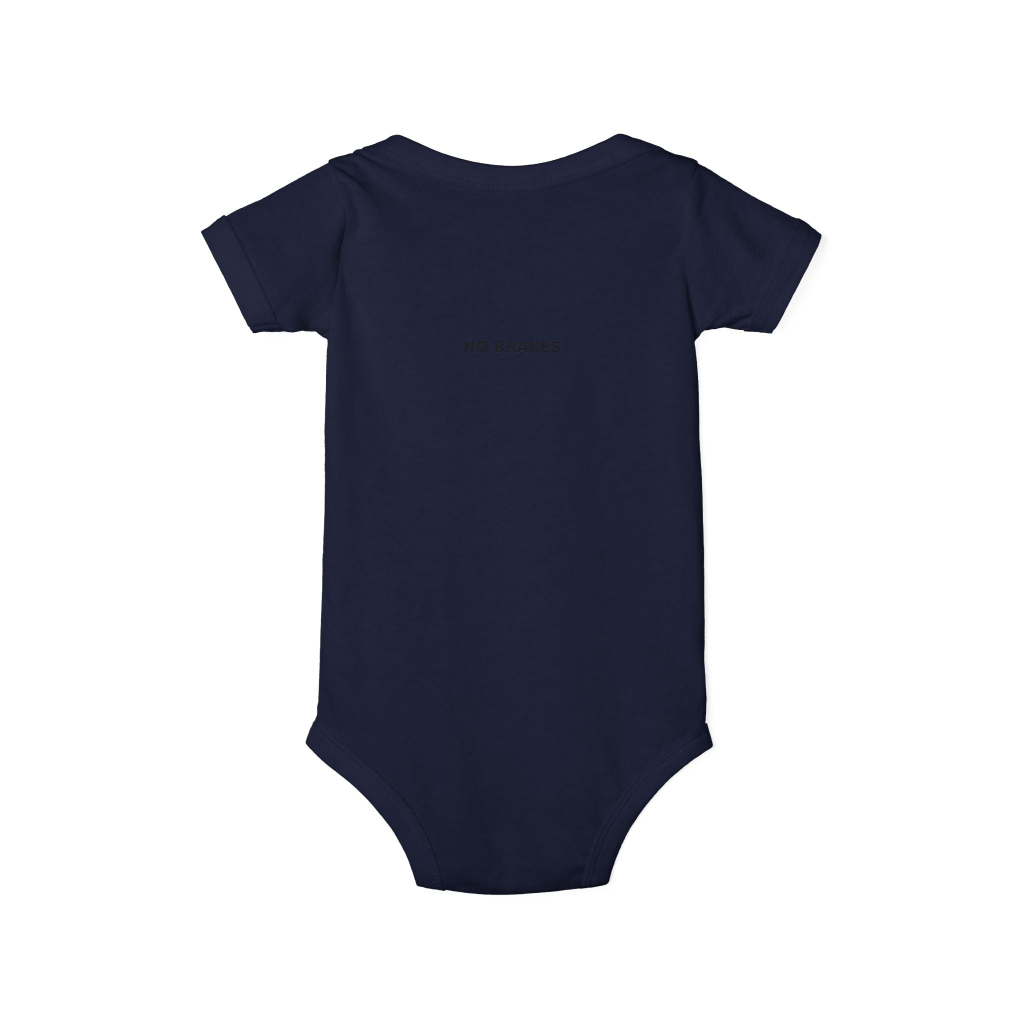 Infant One-Piece Bodysuit — ‘No Brakes’ Retro Motorcycle Chest Graphic