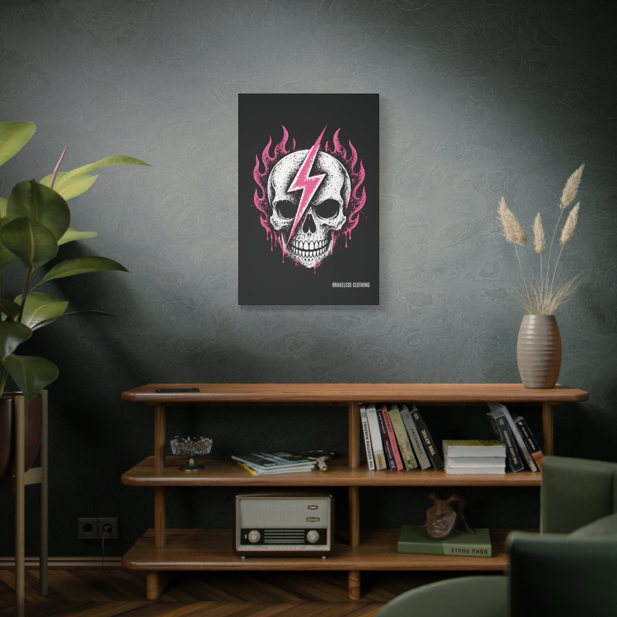 Pink Lightning Skull Canvas - BRAKELESS SEND IT ART