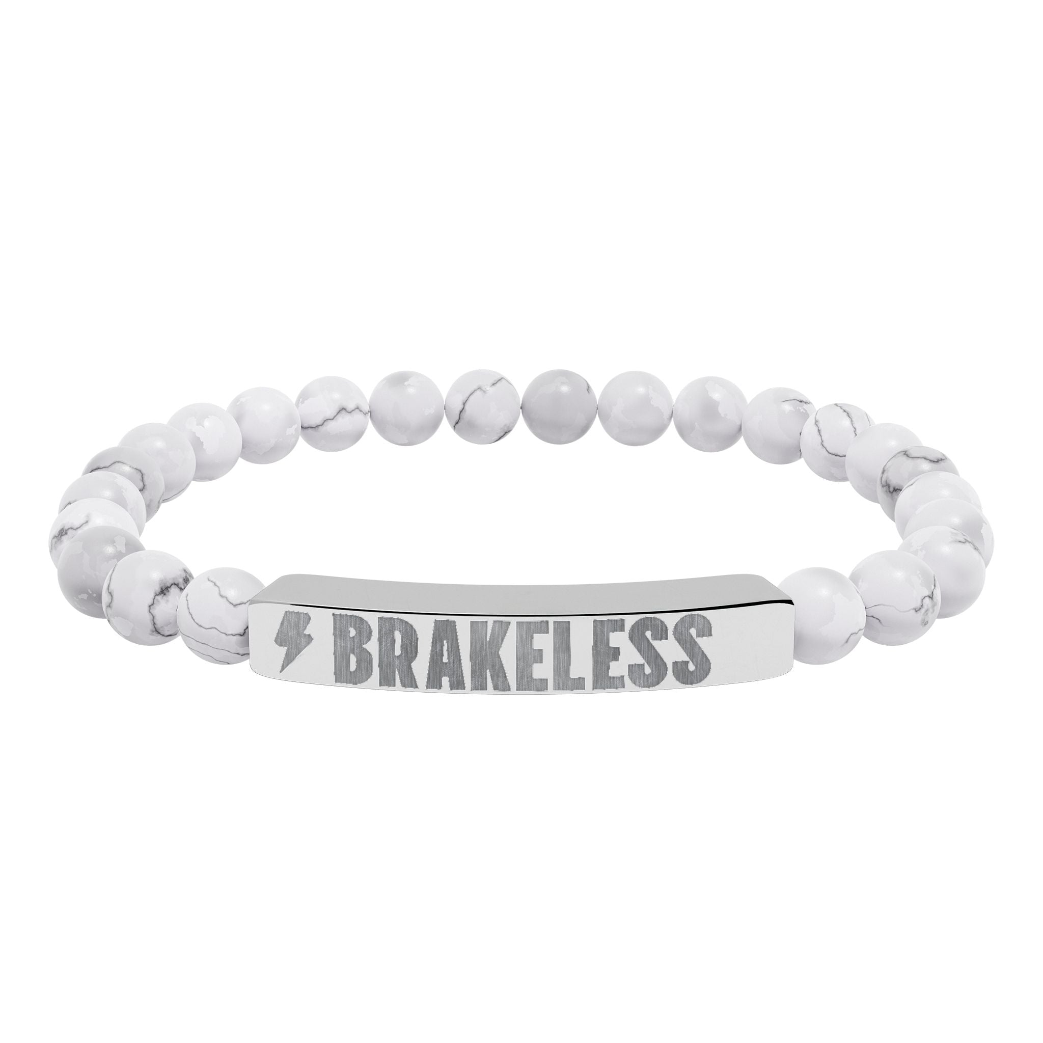 Engraved Natural Stone Stretch Bar Bracelet — 'BRAKELESS' Beaded Bracelet