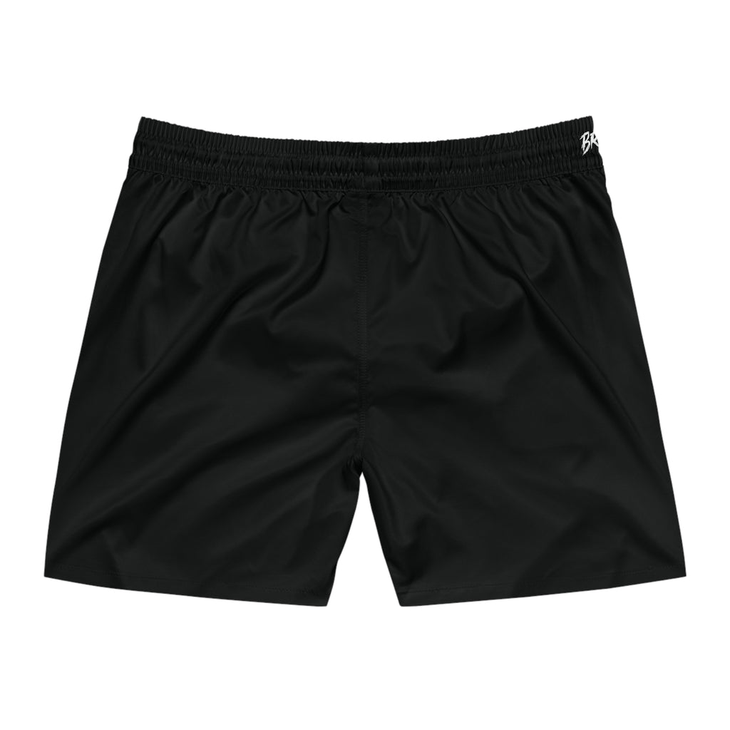 Men's Black 'B' —  Mid-Length Beach Trunks