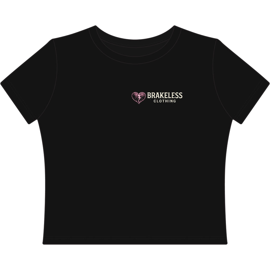 BRAKELESS CLOTHING "Break Hearts Club" Women's Baby Tee - Skull Biker Graphic Crop Top