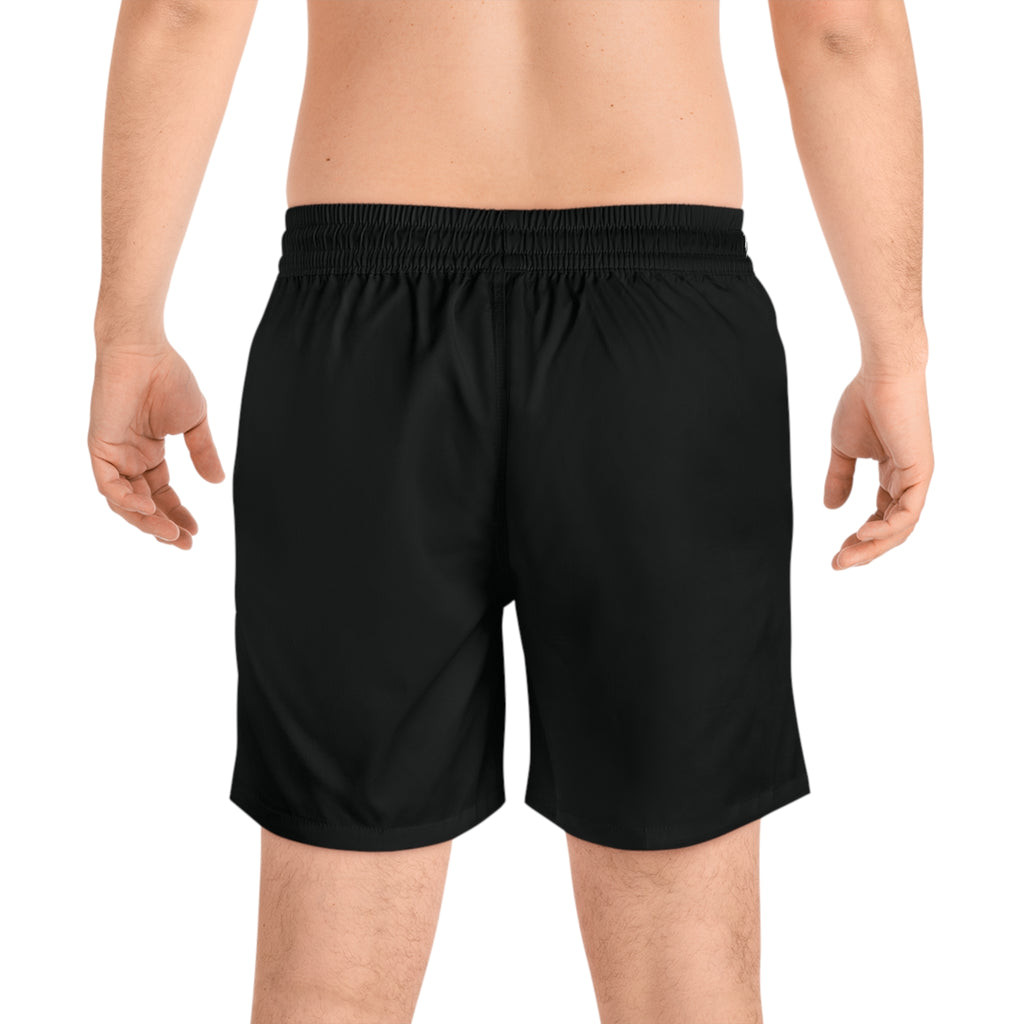 Men's Black 'B' —  Mid-Length Beach Trunks