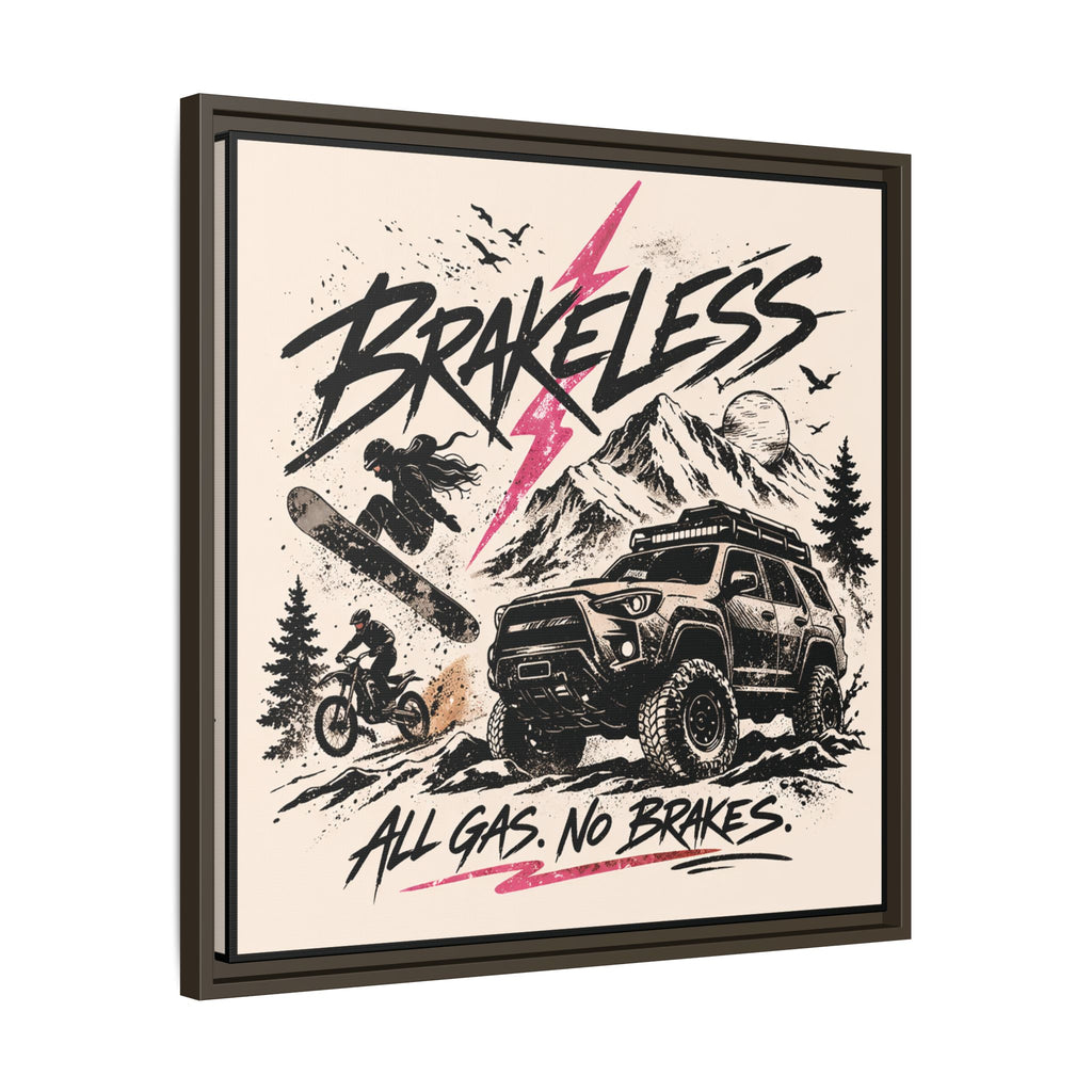 BRAKELESS ADRENALINE BABE Framed Matte Canvas – "Brakeless: All Gas, No Brakes" Off‑Road Adventure Print