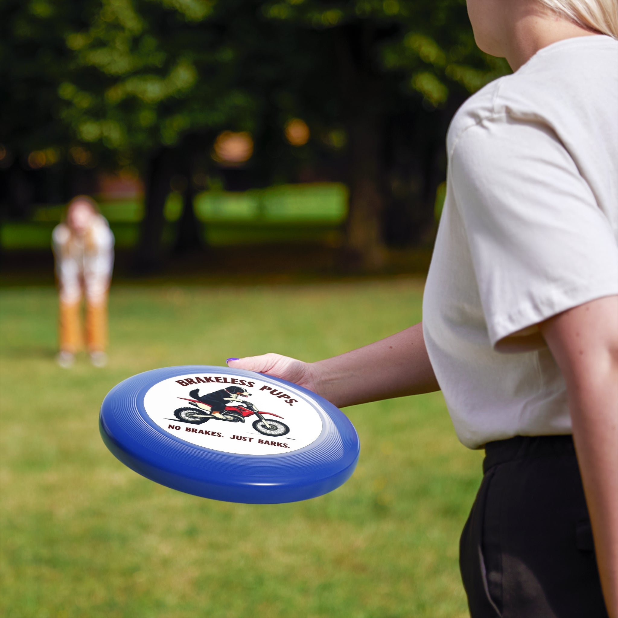 Brakeless Pups Frisbee — Funny Dog Motorcycle Disc, "No Brakes. Just Barks." Outdoor Toss Toy