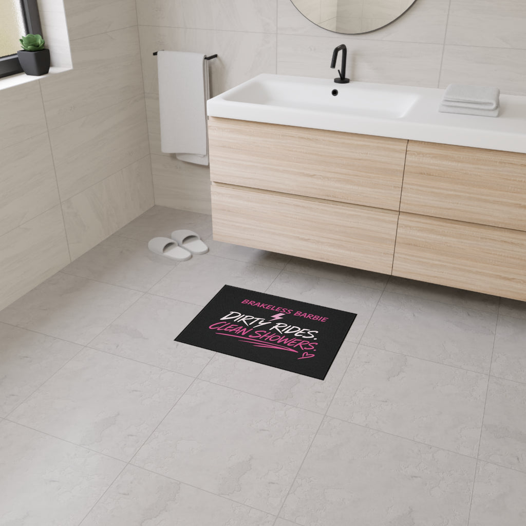 "Brakeless Barbie: Dirty Rides. Clean Showers." Heavy-Duty Floor Mat