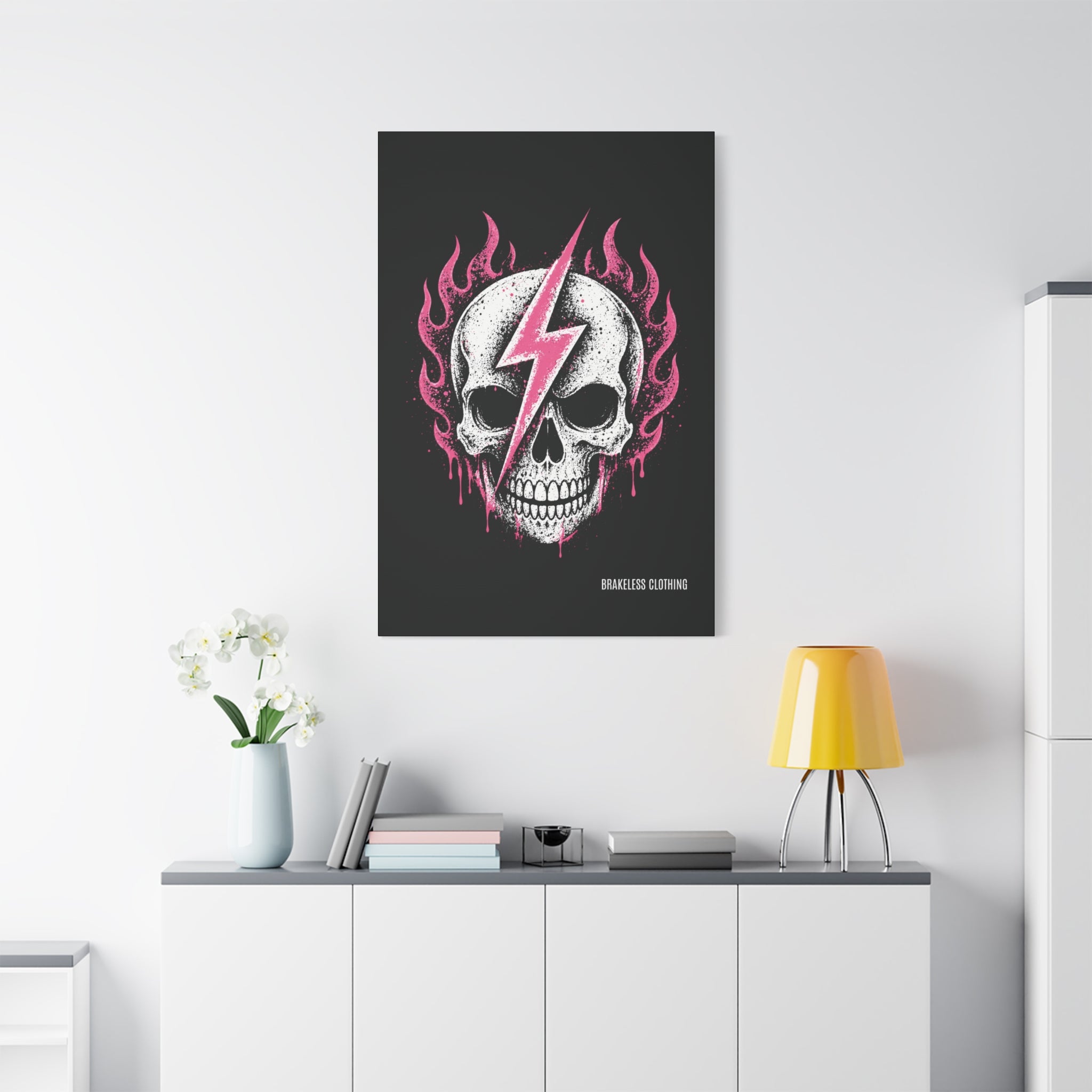 Pink Lightning Skull Canvas - BRAKELESS SEND IT ART