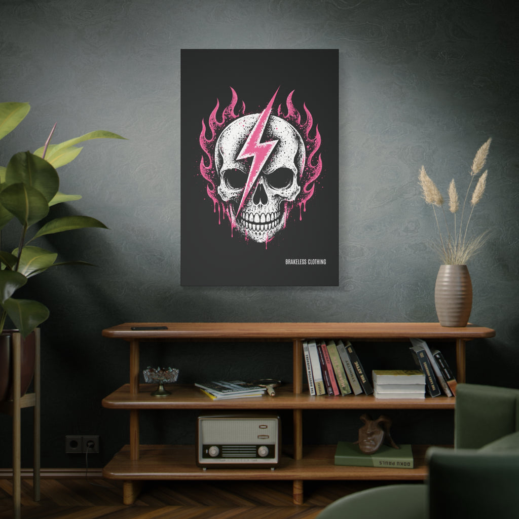 Pink Lightning Skull Canvas - BRAKELESS SEND IT ART