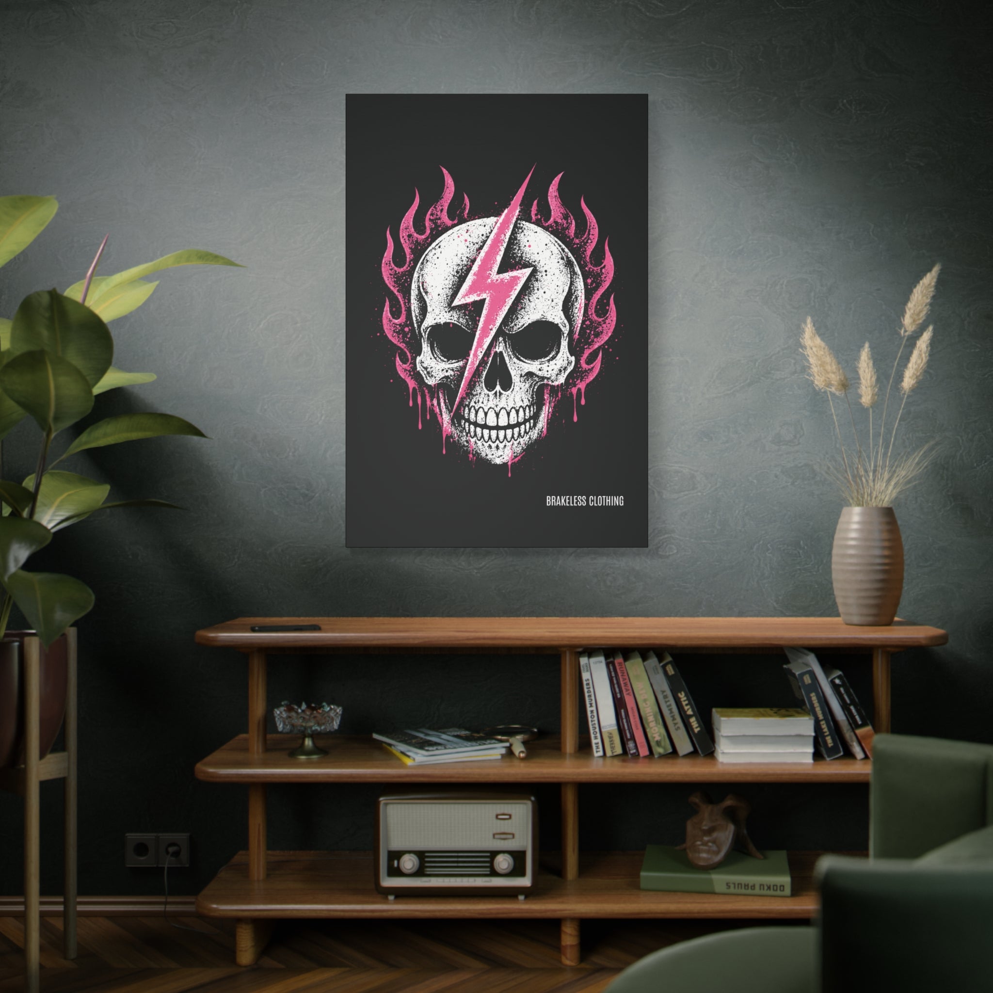 Pink Lightning Skull Canvas - BRAKELESS SEND IT ART