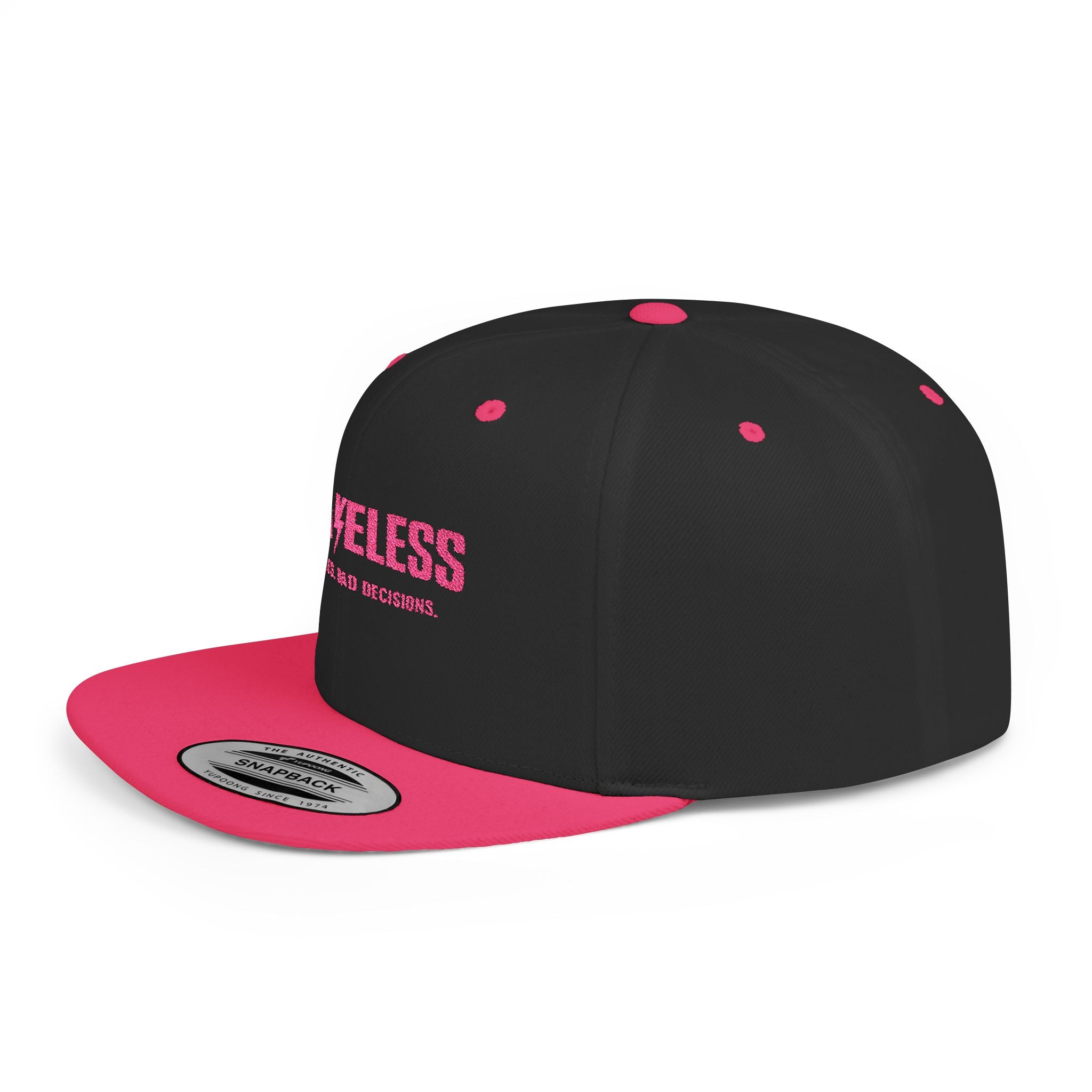 Camo Flat Bill Snapback Hat — BRAVELESS Pink Embroidered Slogan