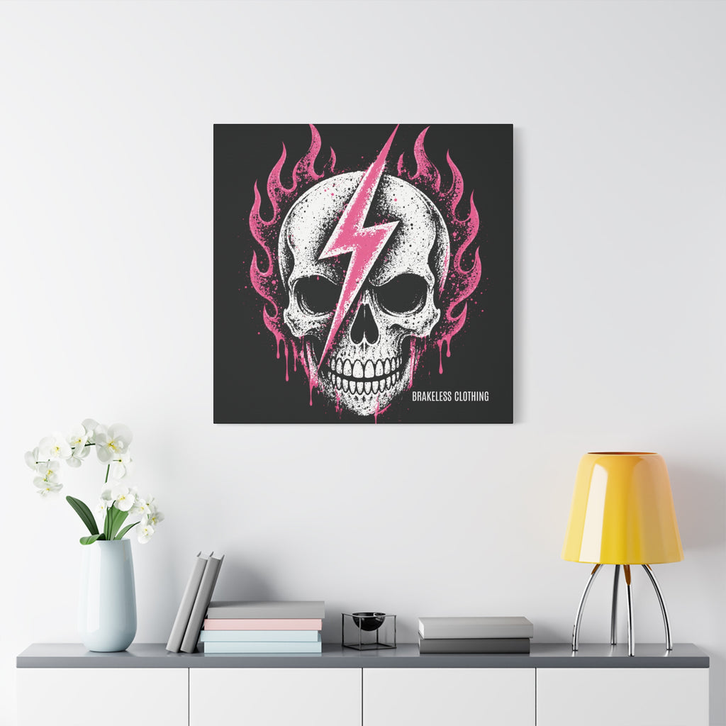 Pink Lightning Skull Canvas - BRAKELESS SEND IT ART
