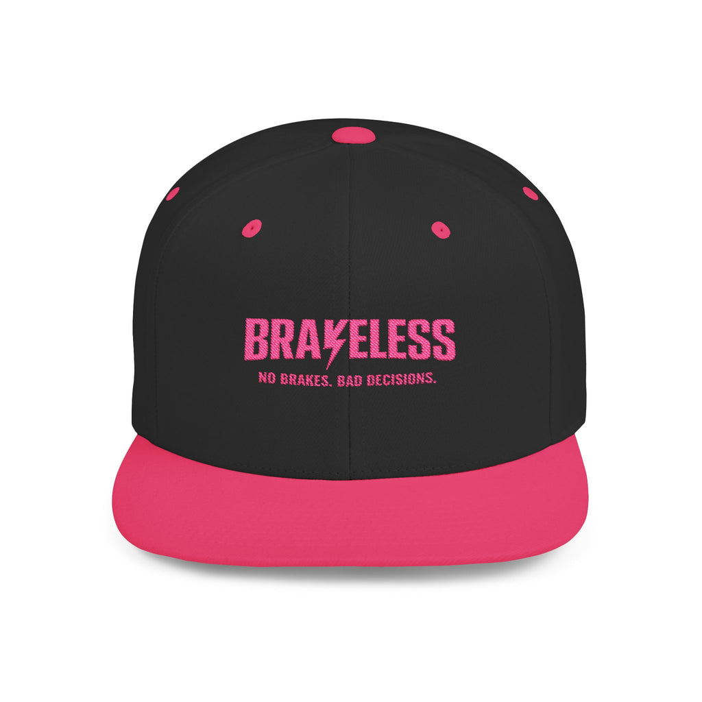 Camo Flat Bill Snapback Hat — BRAVELESS Pink Embroidered Slogan