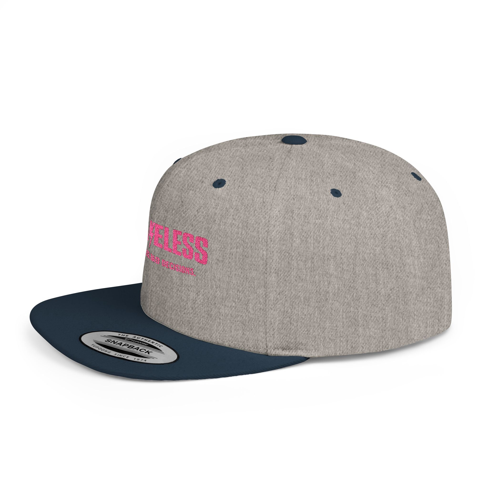 Camo Flat Bill Snapback Hat — BRAVELESS Pink Embroidered Slogan