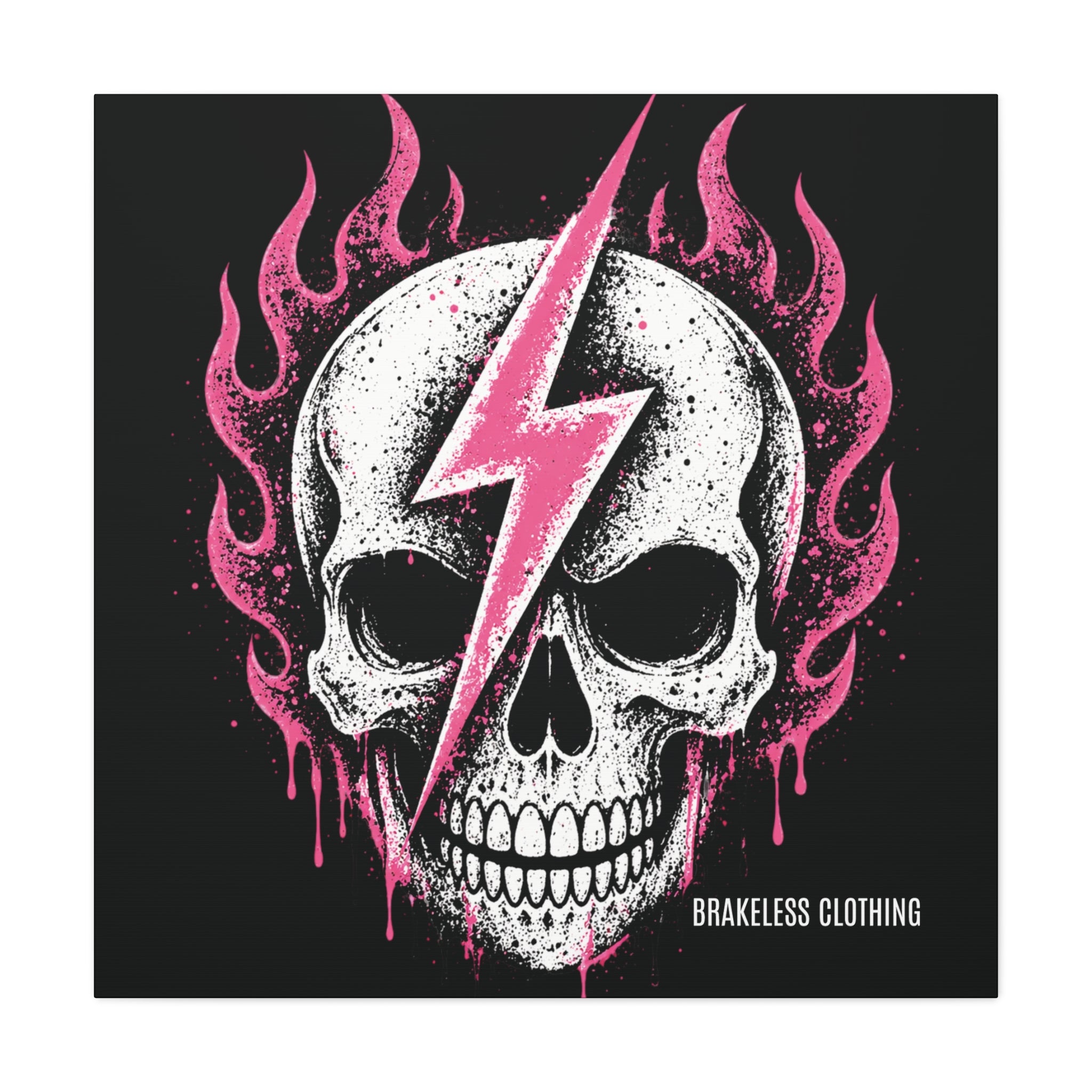 Pink Lightning Skull Canvas - BRAKELESS SEND IT ART