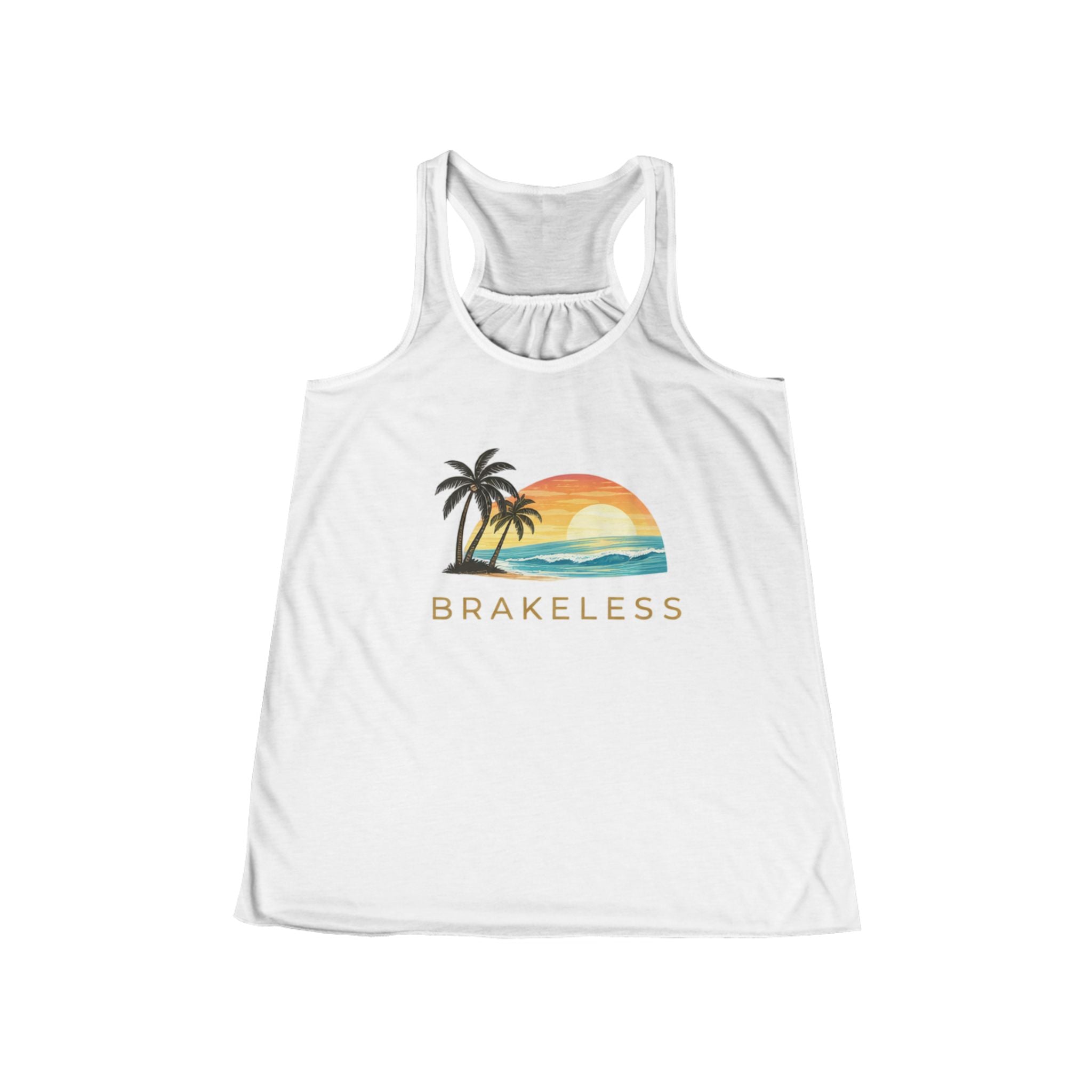 Brakeless Sunset Tank - Women's Racerback Beach Tank with "No Brakes. Just Waves."