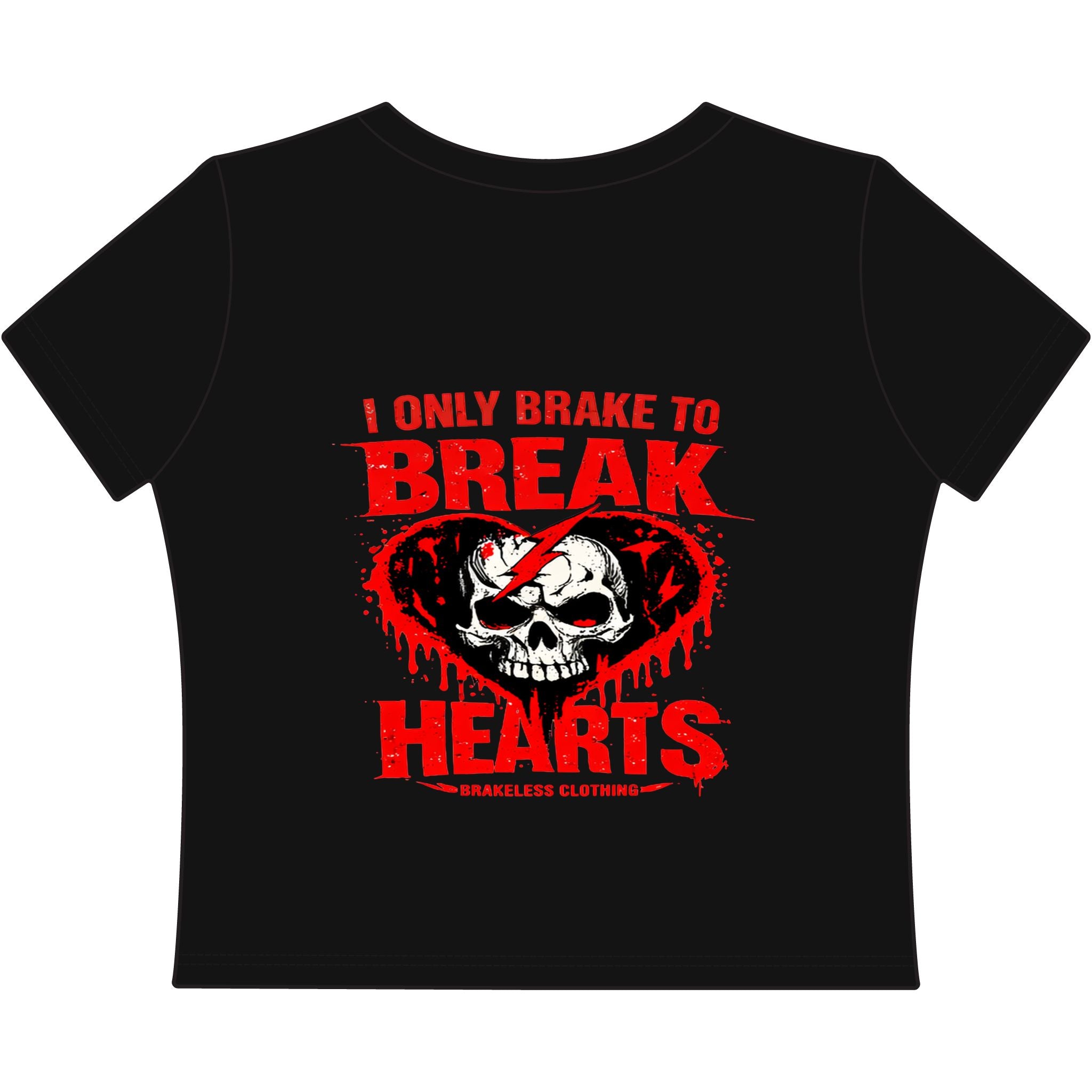 BRAKELESS CLOTHING— "I Only Brake to Break Hearts" Skull Graphic Crop Top