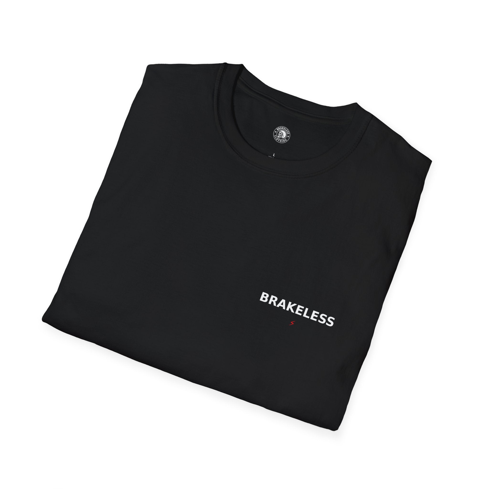 Brakeless Minimalist Black Tee — Small Chest Logo T-Shirt