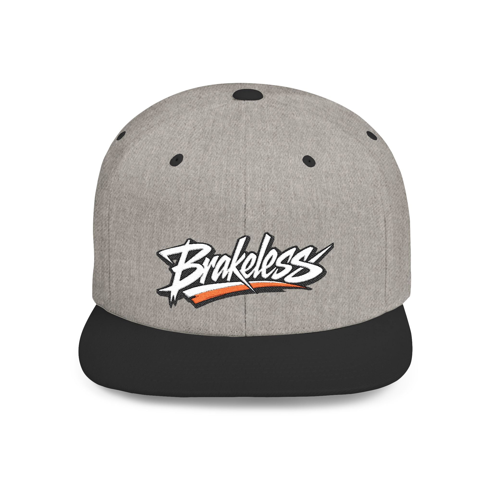 Brakeless Flat Bill Snapback Hat — Streetwear Grey Embroidered Cap