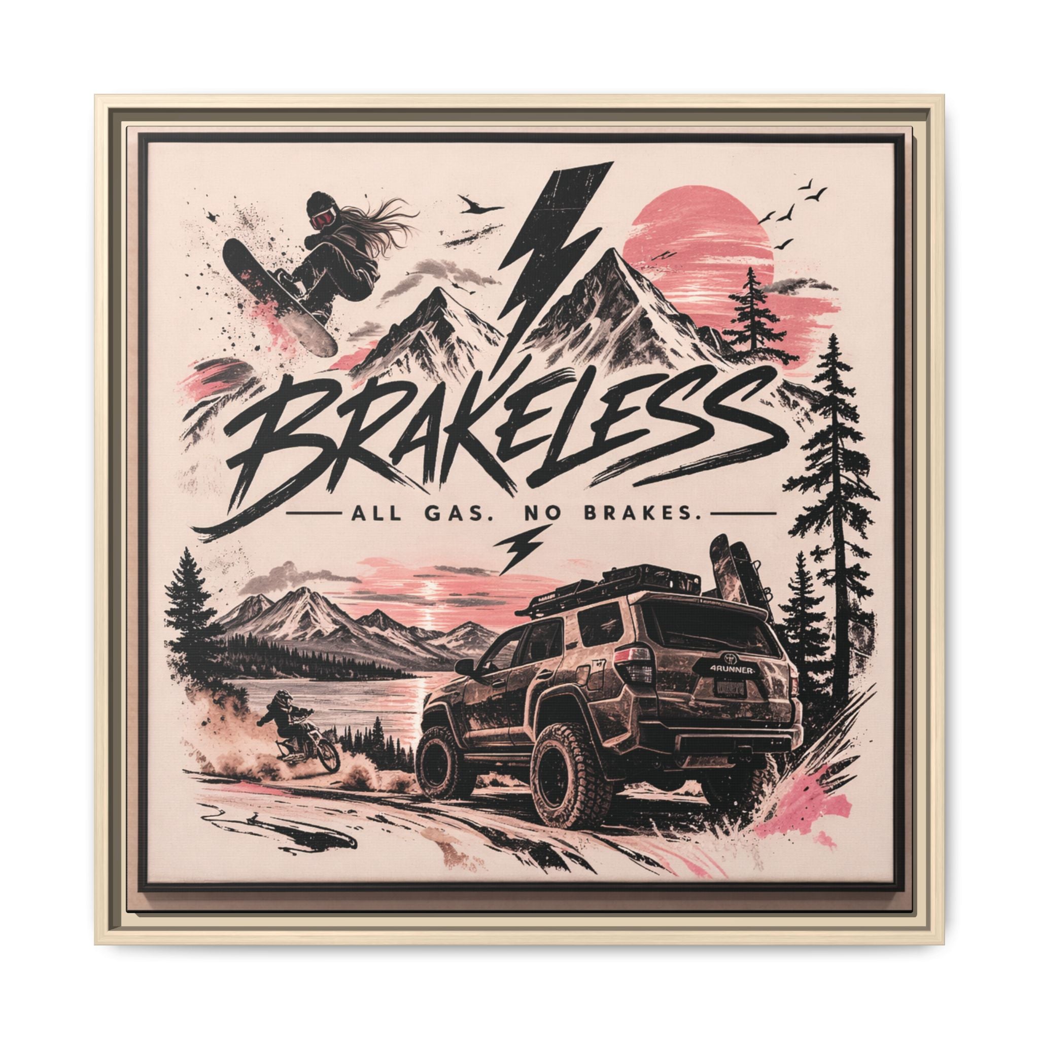 Framed Matte Canvas – "Brakeless: All Gas, No Brakes" Off‑Road Adventure Print