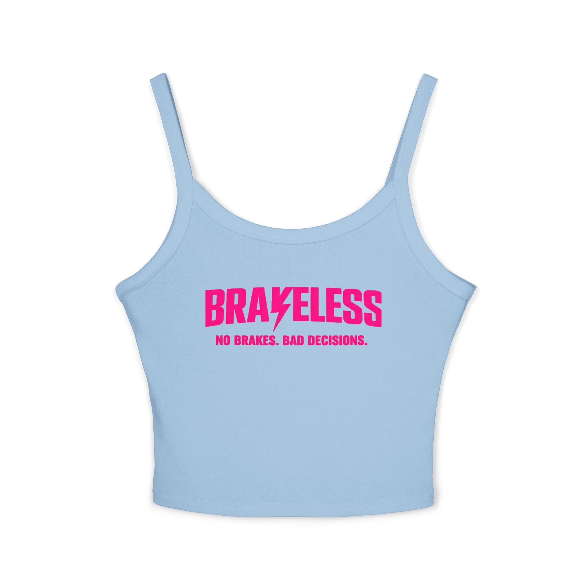 Brakeless Clothing Women's Spaghetti Strap Crop Tank — Bold Pink Logo Streetwear