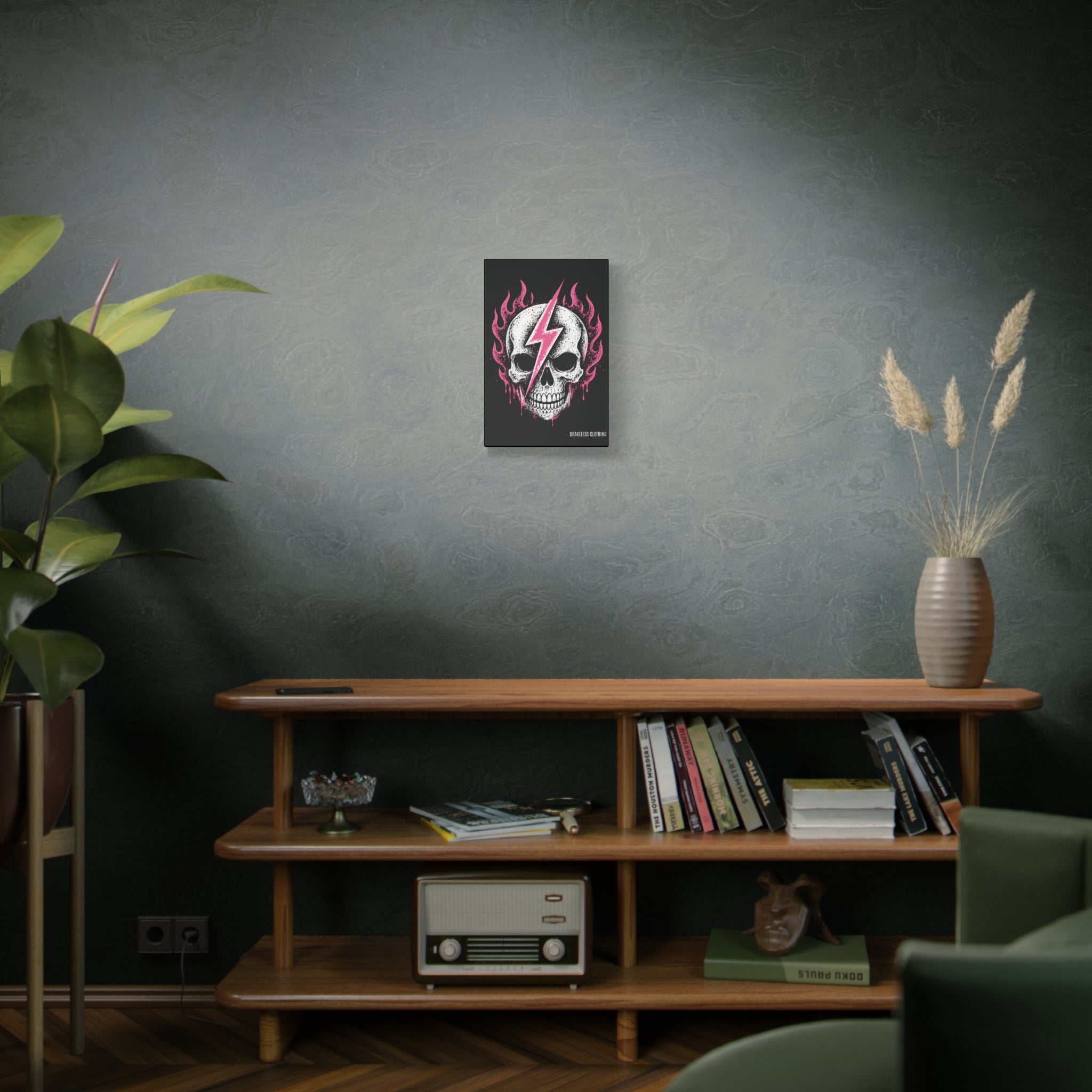 Pink Lightning Skull Canvas - BRAKELESS SEND IT ART