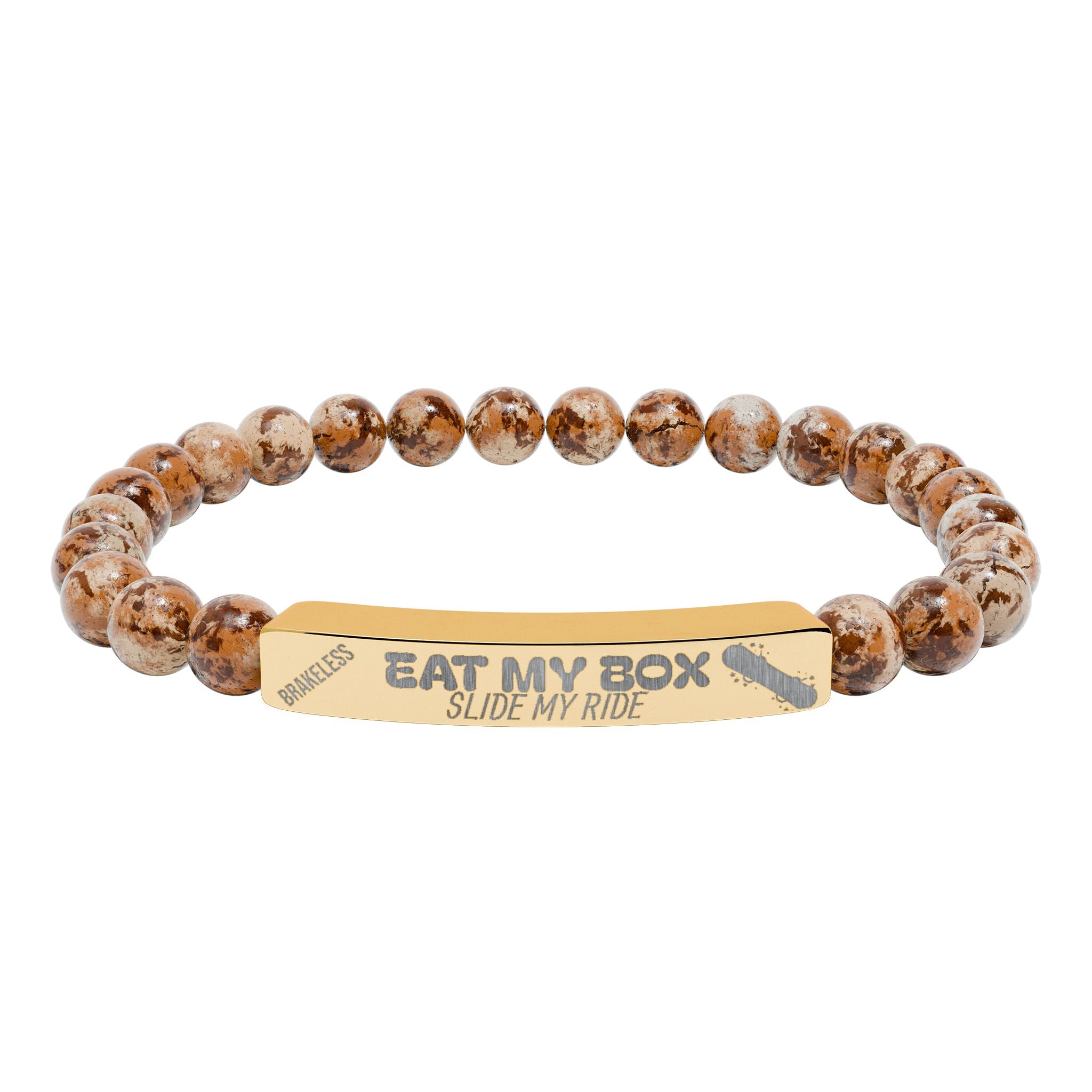 Engraved Natural Stone Stretch Bracelet — "EAT MY BOX" Bar