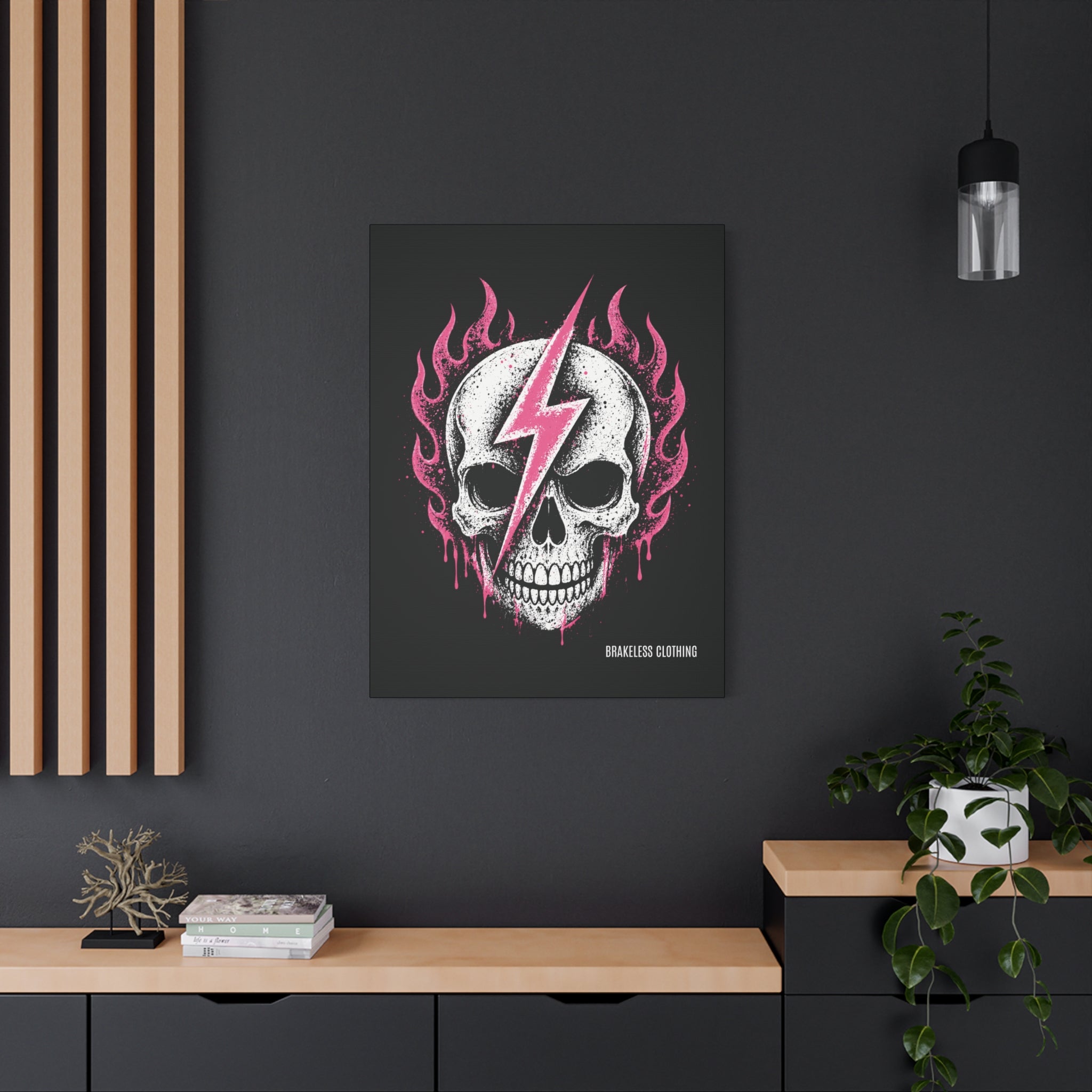 Pink Lightning Skull Canvas - BRAKELESS SEND IT ART