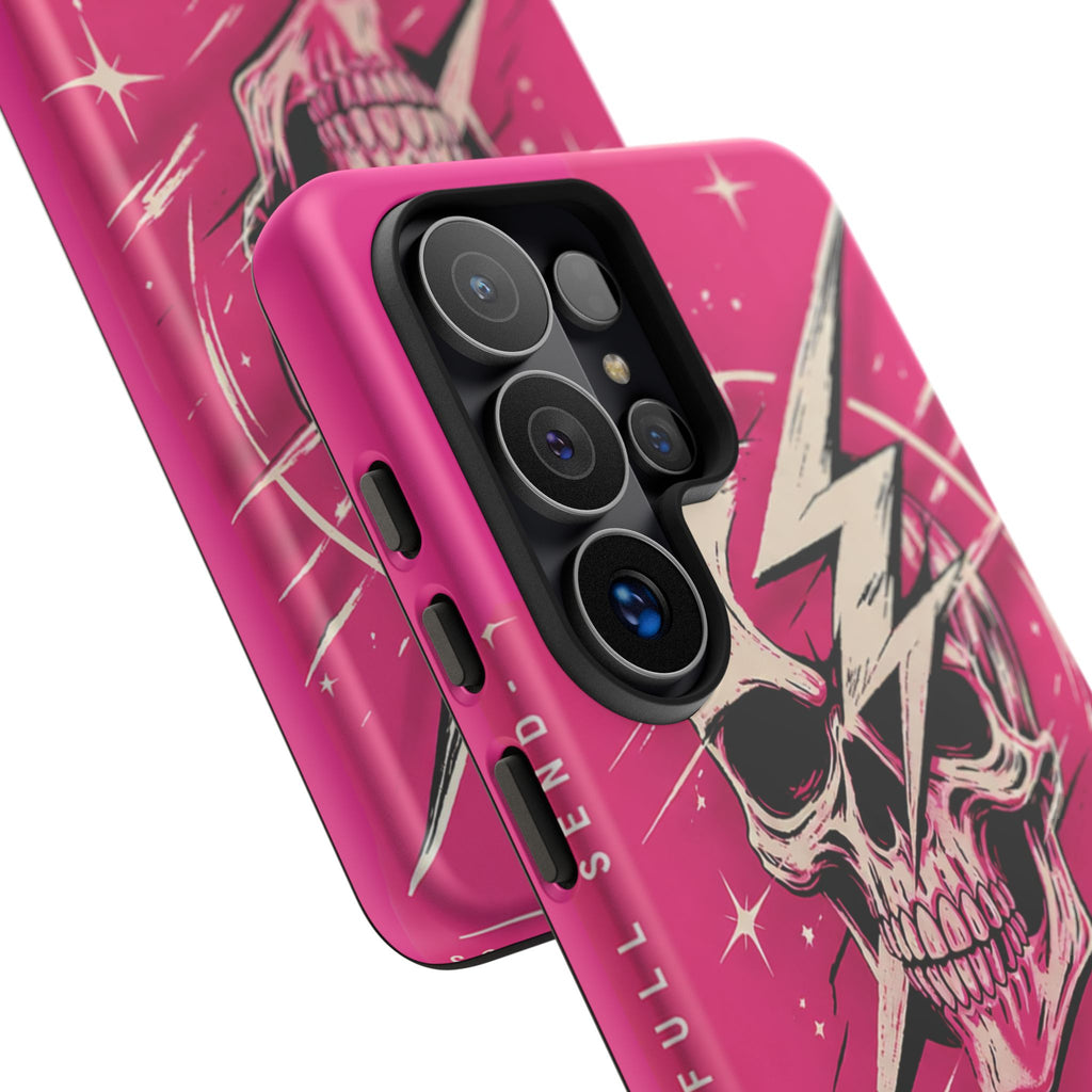 Pink Lightning Skull Phone Case – “No Brakes, Bad Decisions” Protective Cover