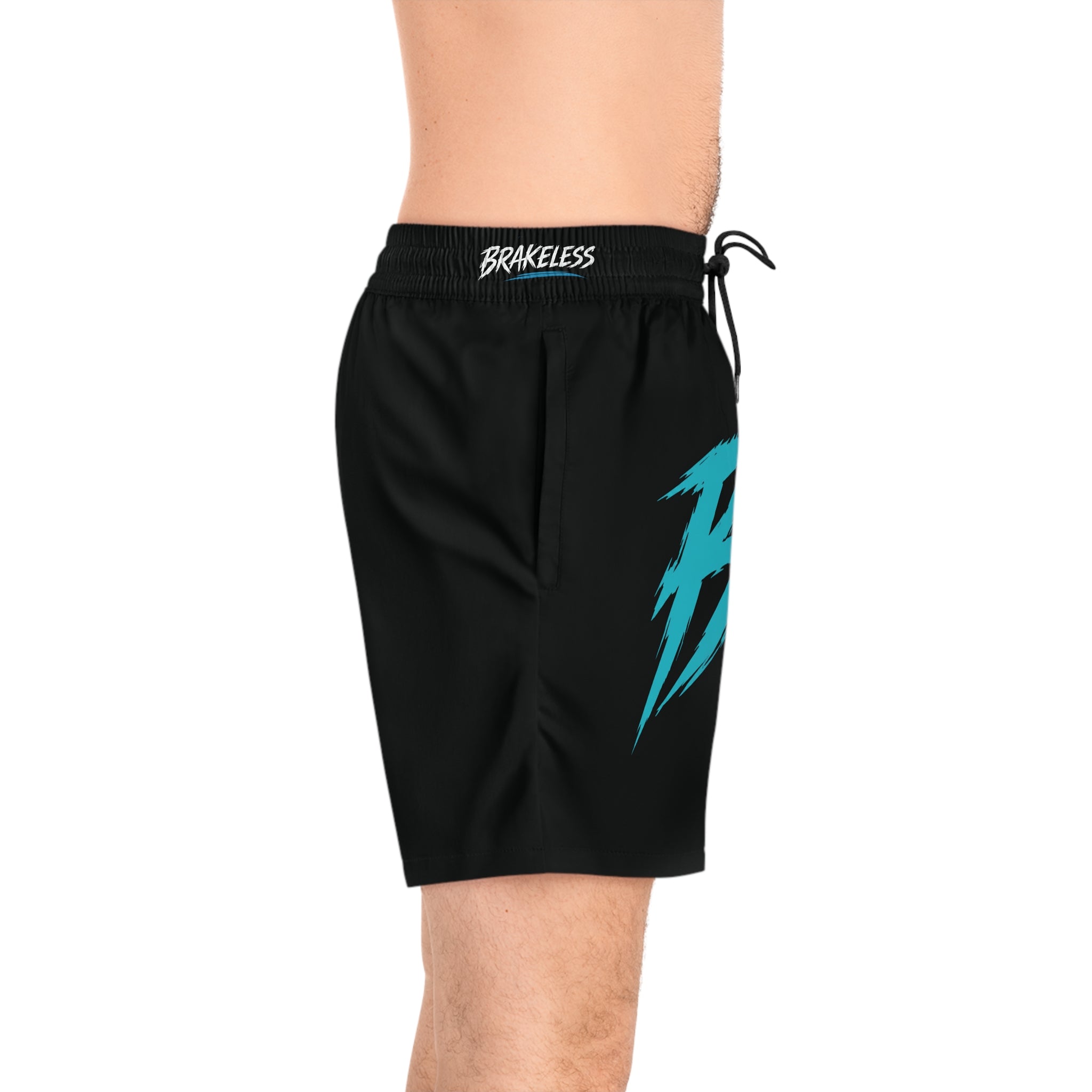 Men's Black 'B' —  Mid-Length Beach Trunks