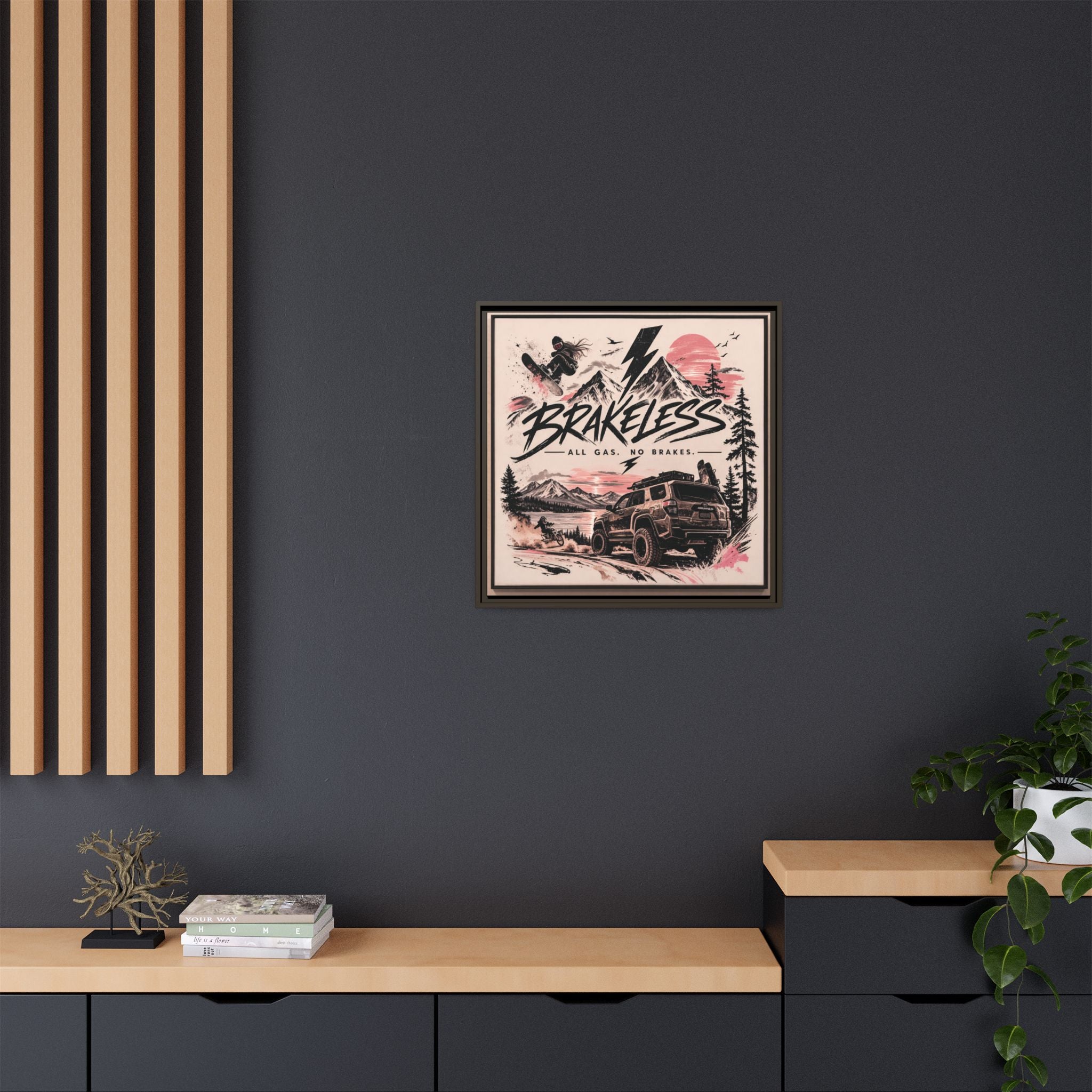 Framed Matte Canvas – "Brakeless: All Gas, No Brakes" Off‑Road Adventure Print