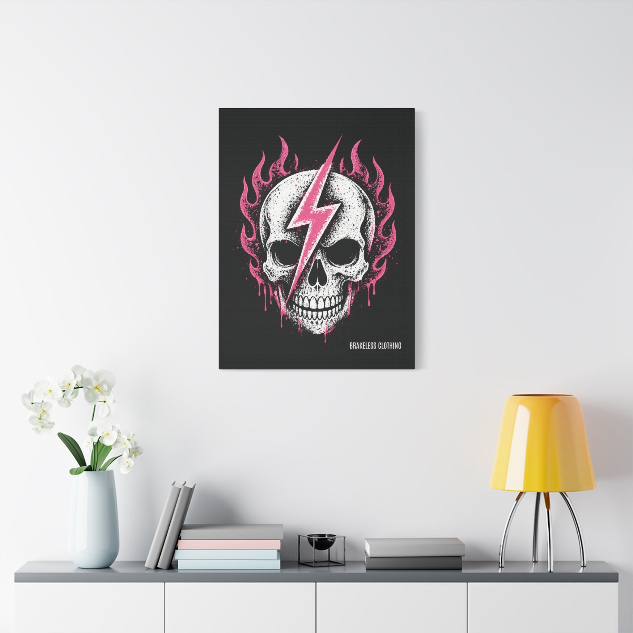 Pink Lightning Skull Canvas - BRAKELESS SEND IT ART