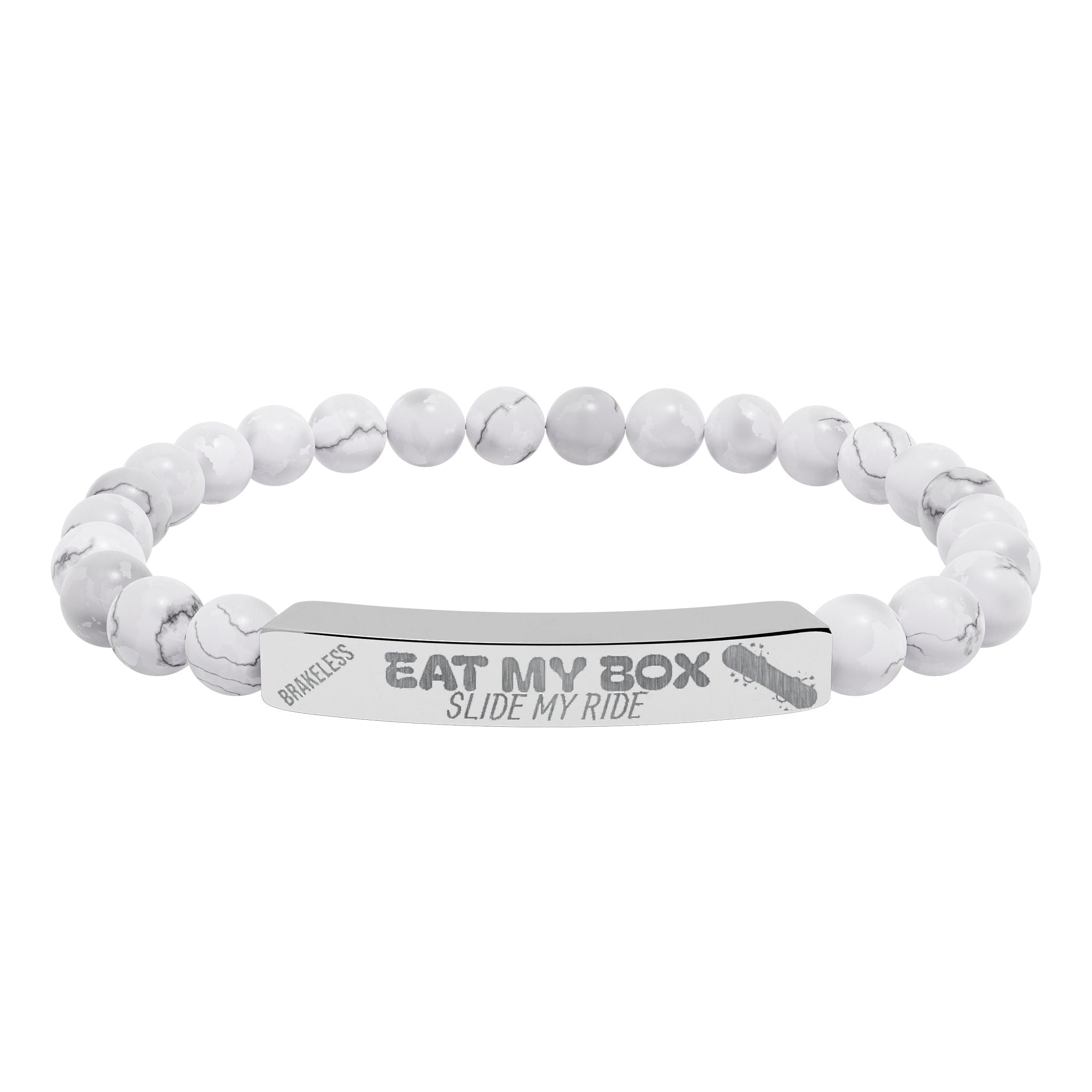 Engraved Natural Stone Stretch Bracelet — "EAT MY BOX" Bar