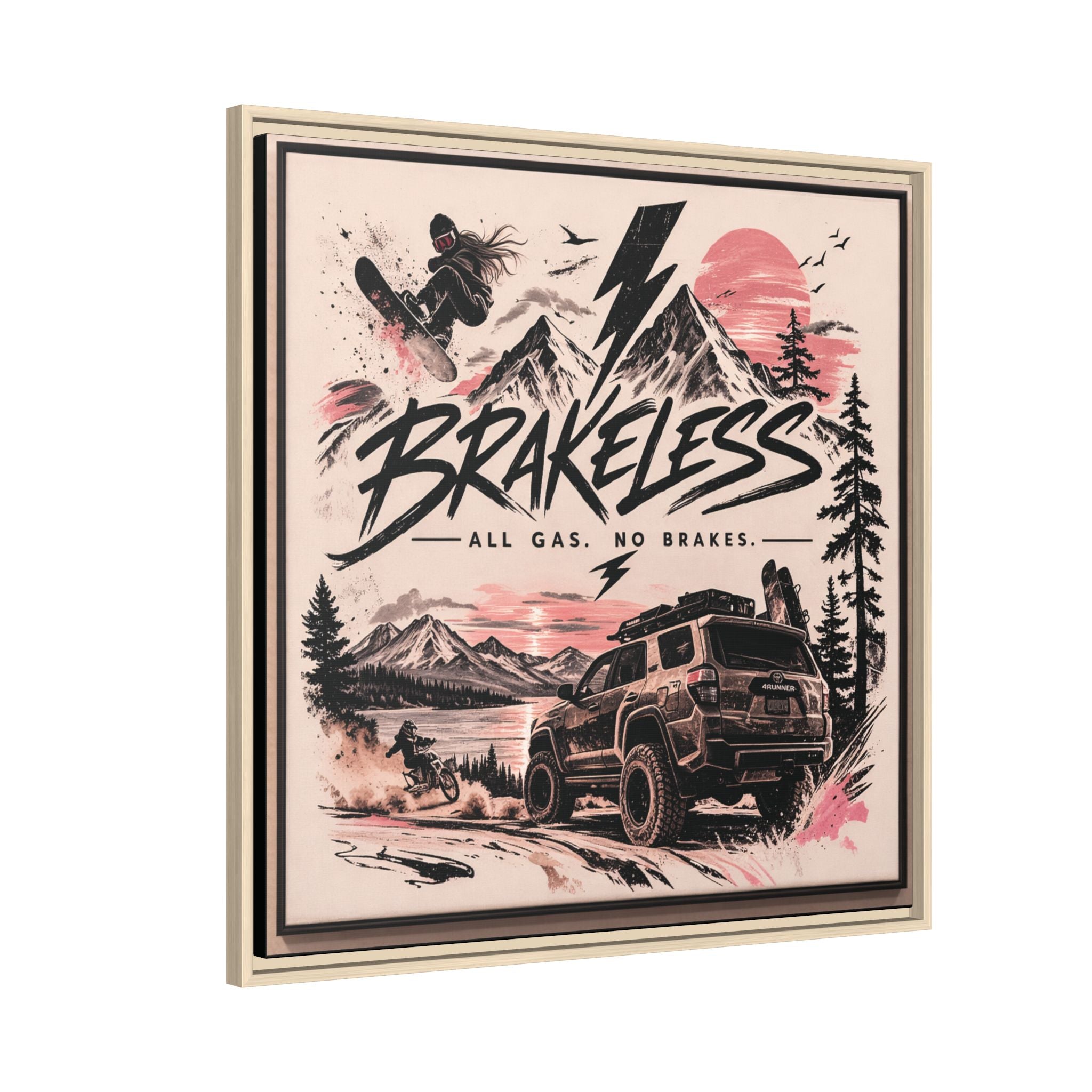Framed Matte Canvas – "Brakeless: All Gas, No Brakes" Off‑Road Adventure Print