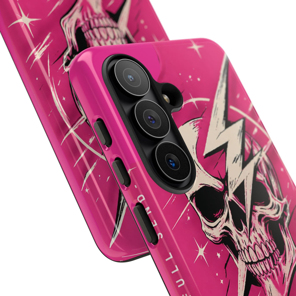 Pink Lightning Skull Phone Case – “No Brakes, Bad Decisions” Protective Cover