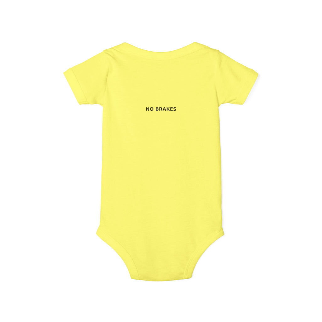 Infant One-Piece Bodysuit — ‘No Brakes’ Retro Motorcycle Chest Graphic