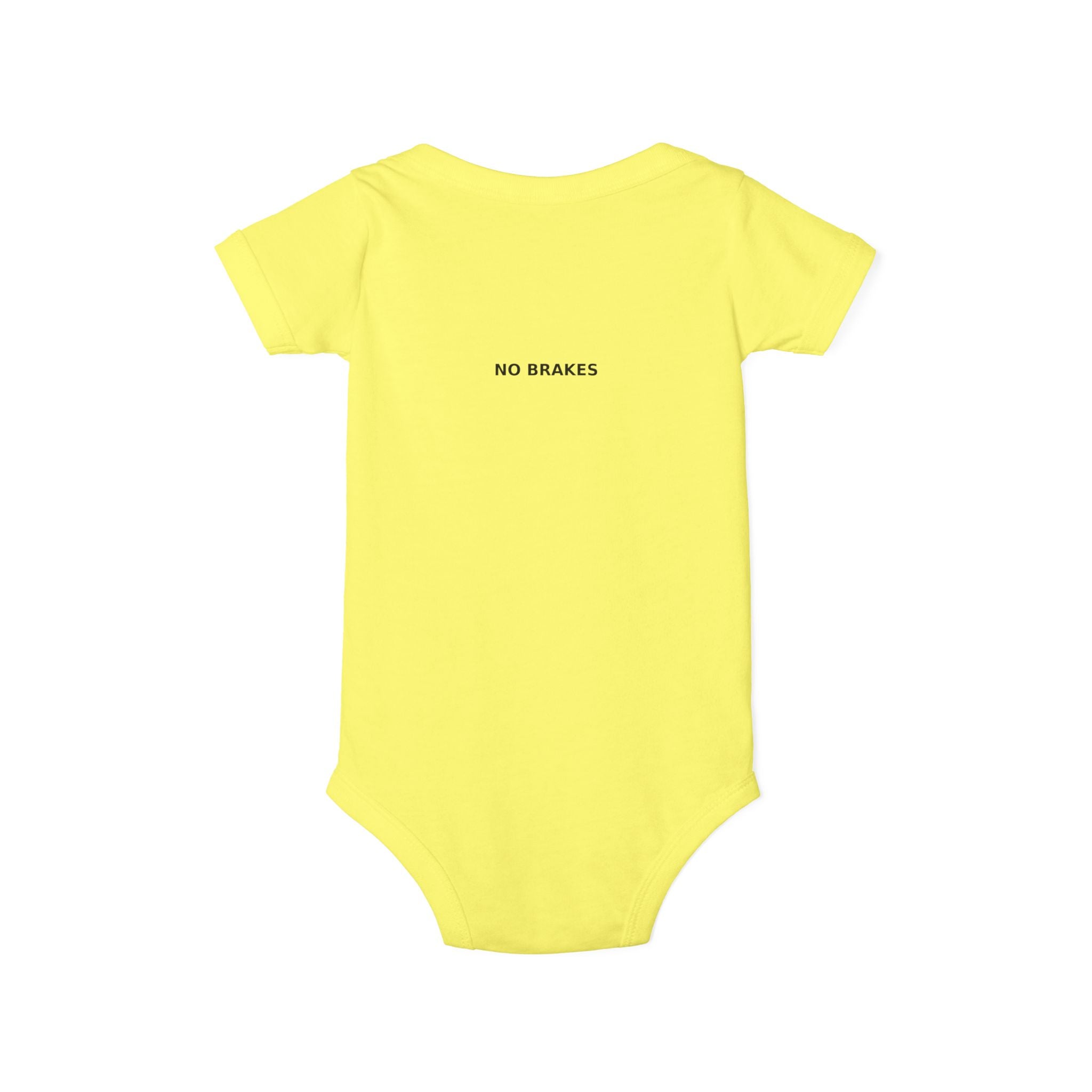 Infant One-Piece Bodysuit — ‘No Brakes’ Retro Motorcycle Chest Graphic