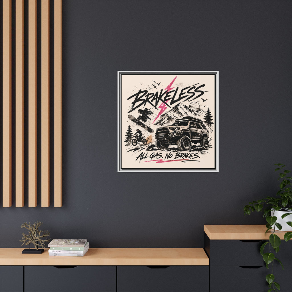 BRAKELESS ADRENALINE BABE Framed Matte Canvas – "Brakeless: All Gas, No Brakes" Off‑Road Adventure Print