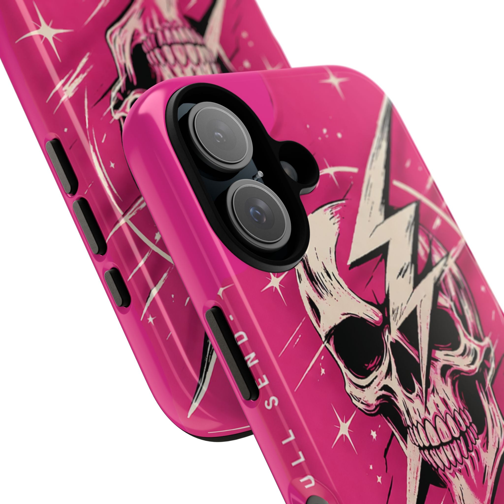 Pink Lightning Skull Phone Case – “No Brakes, Bad Decisions” Protective Cover