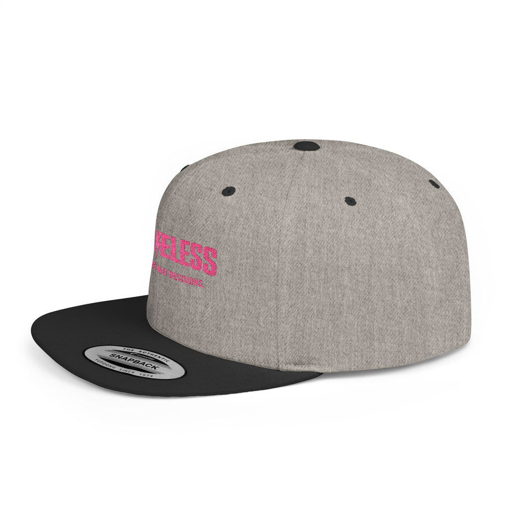 Camo Flat Bill Snapback Hat — BRAVELESS Pink Embroidered Slogan