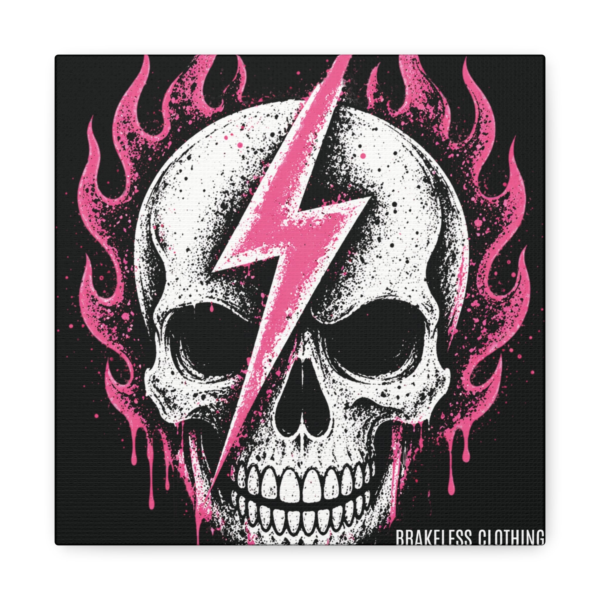 Pink Lightning Skull Canvas - BRAKELESS SEND IT ART