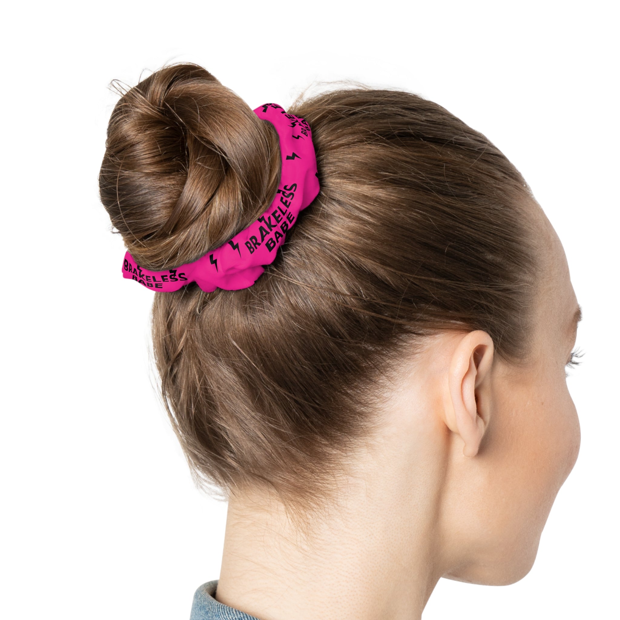 Pink "Brakeless Babe" Lightning Scrunchie — Hair Accessory
