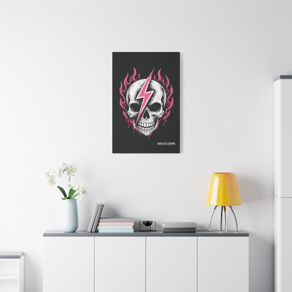 Pink Lightning Skull Canvas - BRAKELESS SEND IT ART